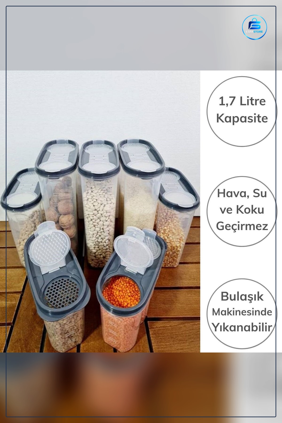 Erzak Saklama Kutusu Çift Kapaklı Filtreli Kuru Gıda Kabı Ölçekli Bakliyat Düzenleyici Pratik