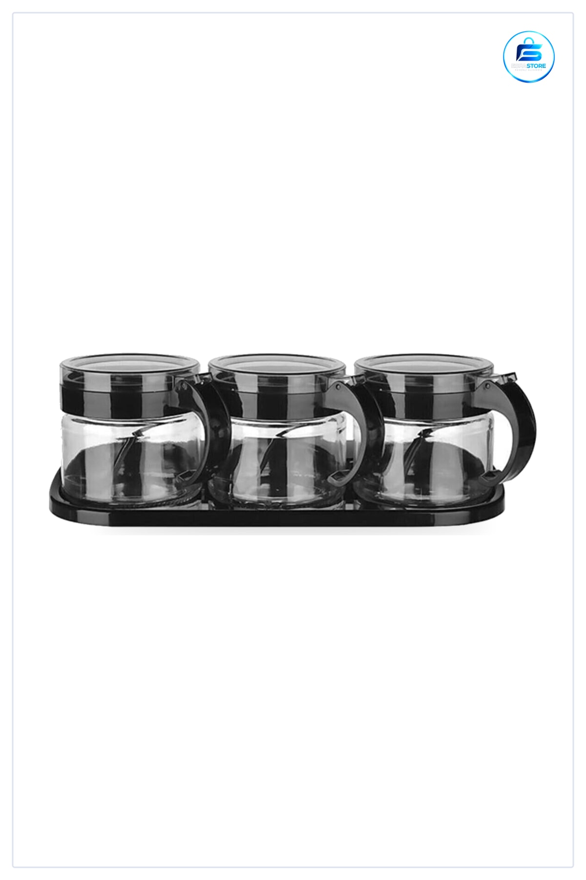 Baharatlık Takımı Siyah 3lü Standılı Kapaklı Kaşıklı Cam Hava Sızdırmaz 300 ml Mutfak