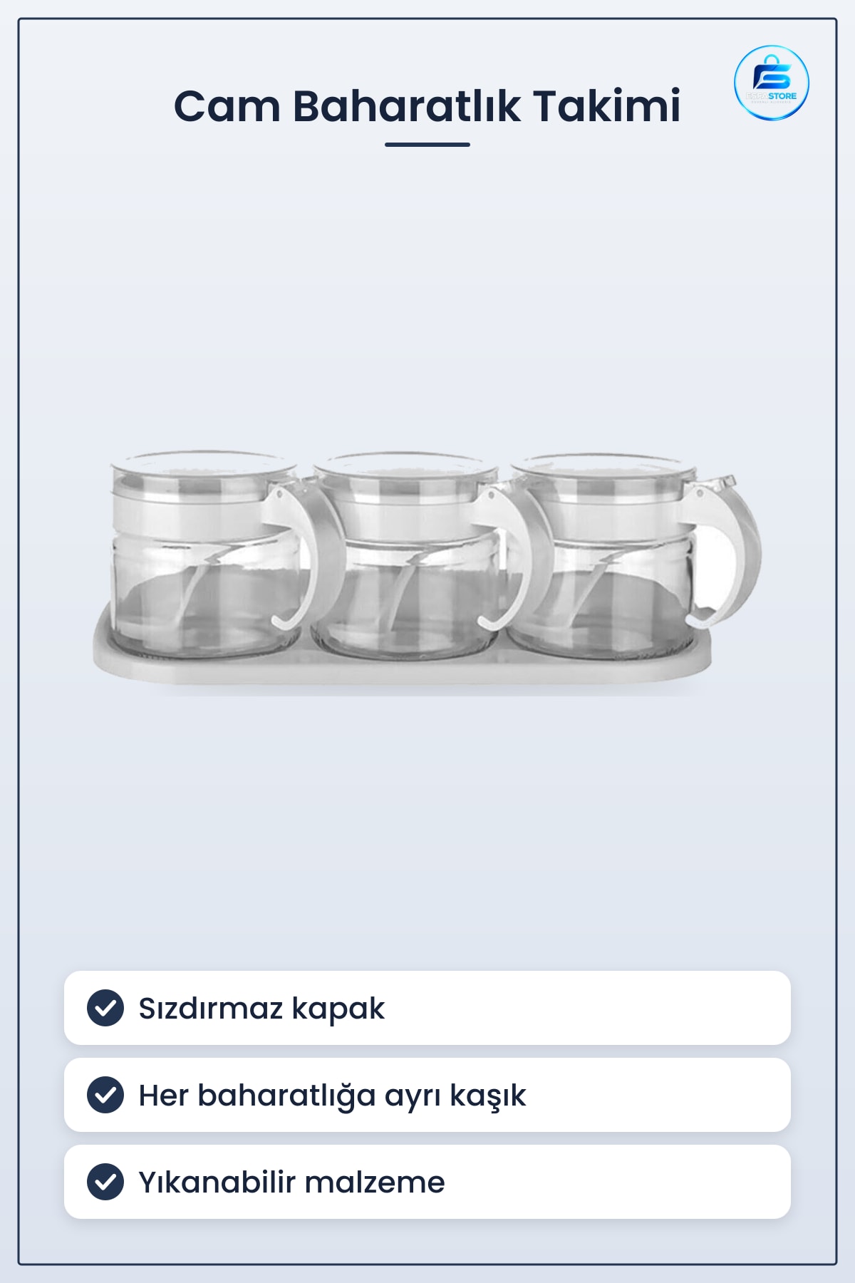 Cam Baharatlık Takımı Mutfak Standlı Kapaklı Kaşıklı Hava Sızdırmaz Kullanışlı Dayanıklı Pratik
