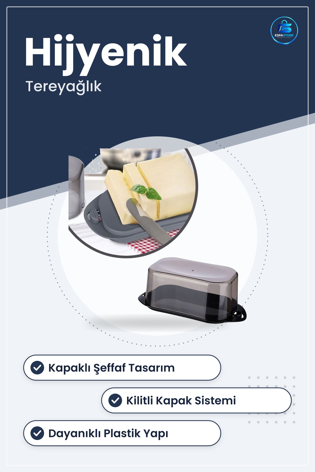 Tereyağlık Kapaklı Plastik Kahvaltılık Peynirlik Erzak Saklama Kabı Kilitli Hijyenik Dayanıklı