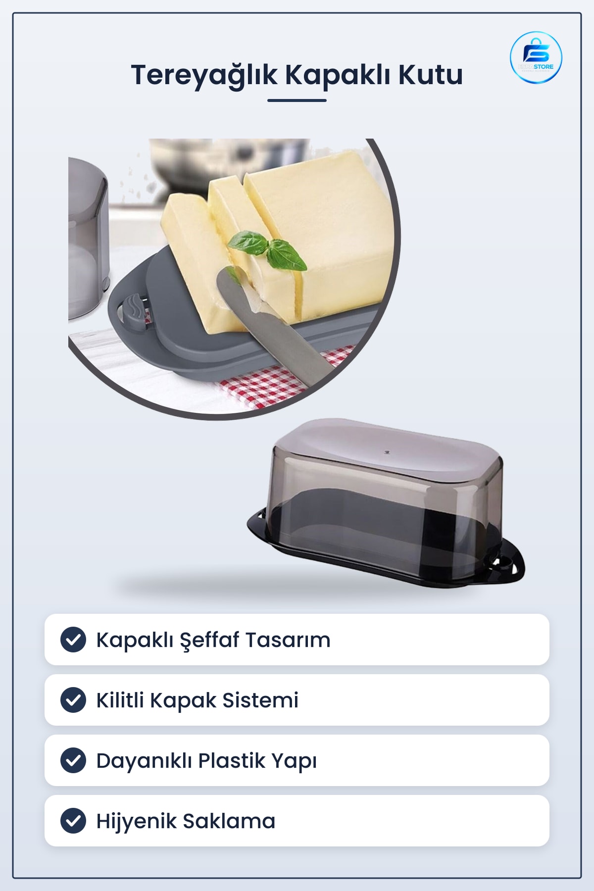 Tereyağlık Kapaklı Plastik Kahvaltılık Peynirlik Erzak Saklama Kabı Kilitli Hijyenik Dayanıklı