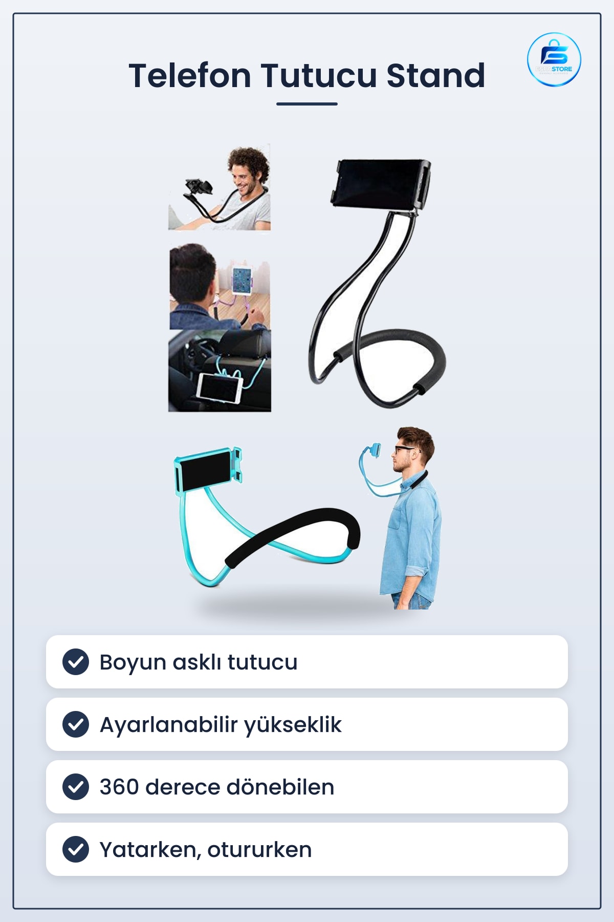 Boyun Askılı Ergonomik Cep Telefonu Tutucu Stand Ayarlanabilir Yükseklik Dönebilen Pratik Aparat
