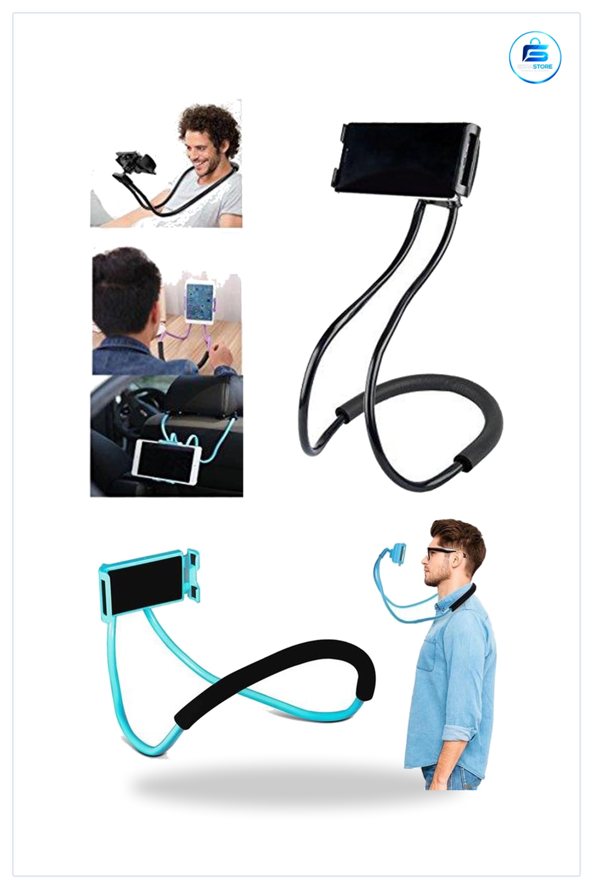 Boyun Askılı Ergonomik Cep Telefonu Tutucu Stand Ayarlanabilir Yükseklik Dönebilen Pratik Aparat