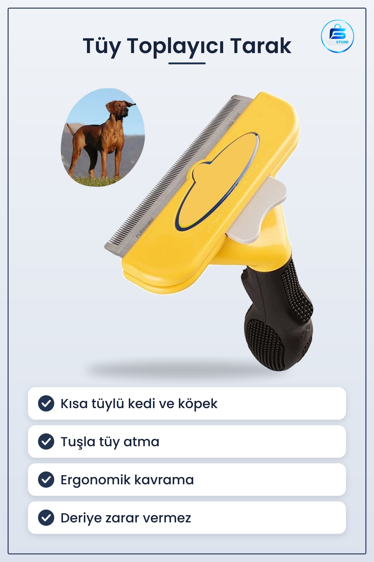 Kedi Köpek Tüy Toplayıcı Tarak Kısa Tüylü Ergonomik Hediyelik Pratik Kullanışlı Evcil Hayvan Bakımı