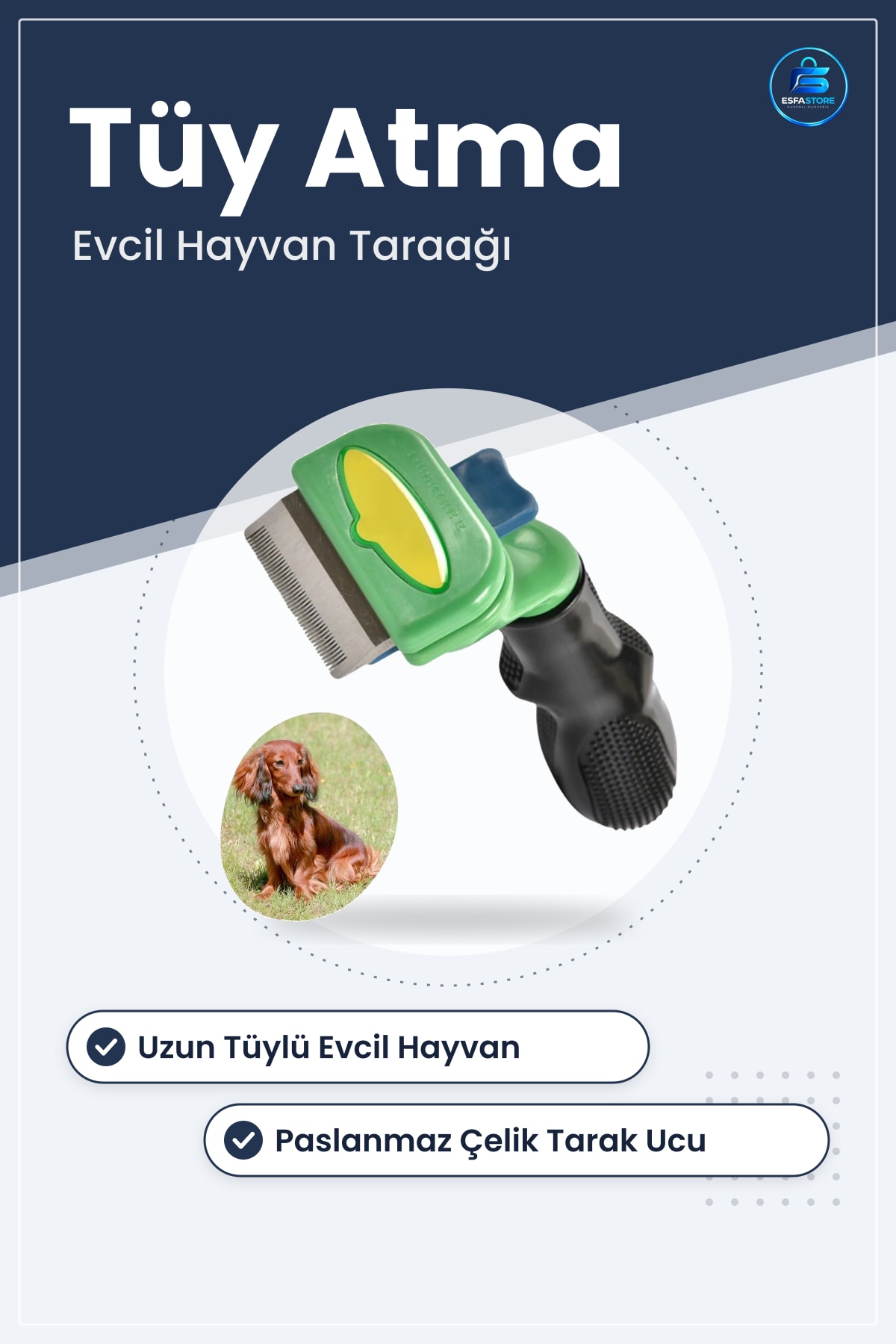 Tarak Kedi ve Köpekler İçin Uzun Tüylü Tüy Toplayıcı Ergonomik Tutma Kollu Dayanıklı Bakım Aracı