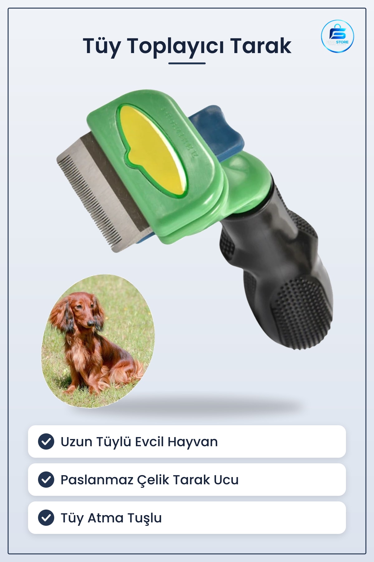 Tarak Kedi ve Köpekler İçin Uzun Tüylü Tüy Toplayıcı Ergonomik Tutma Kollu Dayanıklı Bakım Aracı