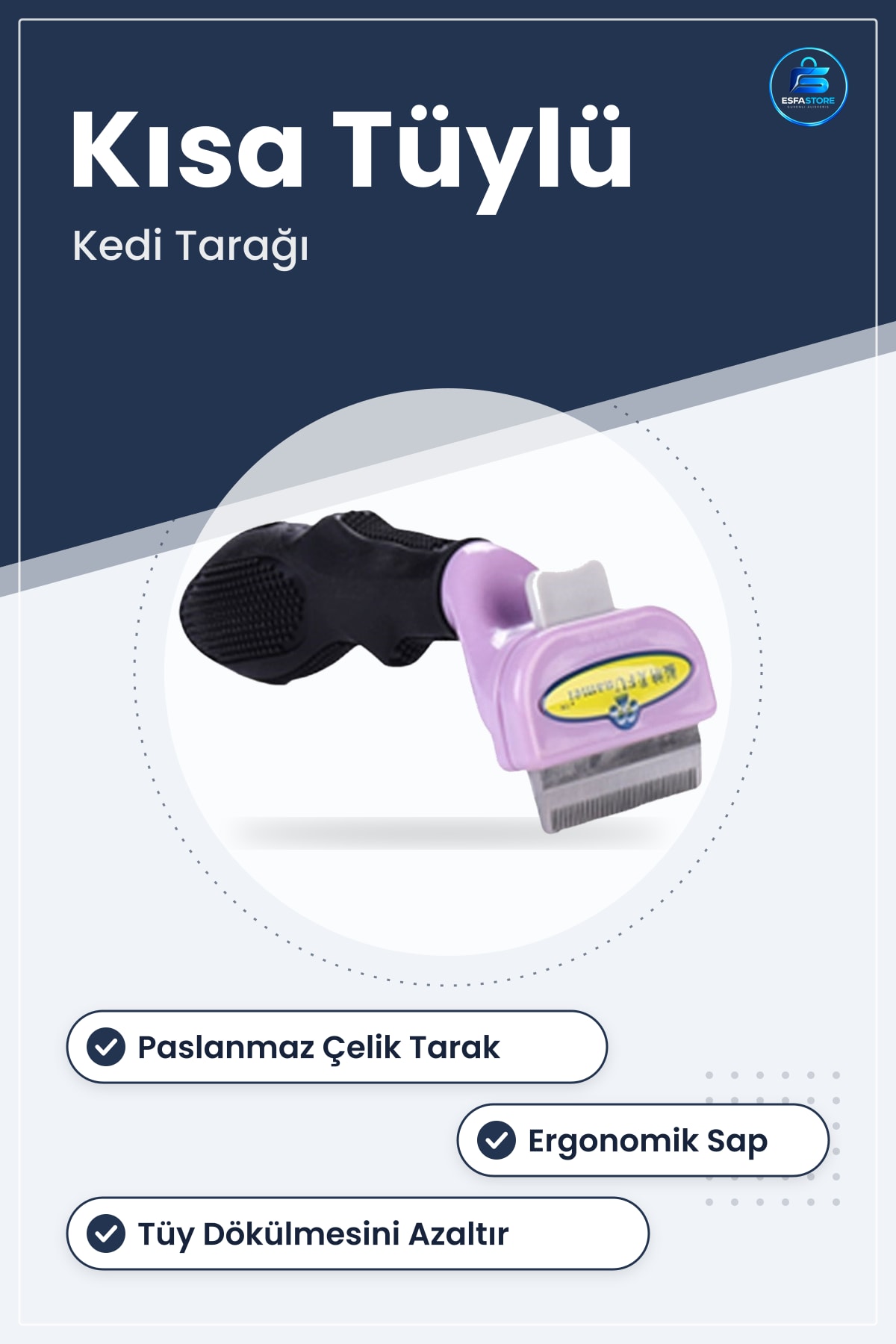 Kedi Tarağı Kısa Tüylü Evcil Hayvan Tüy Toplayıcı Paslanmaz Çelik Ergonomik Pratik Temizlik Aleti