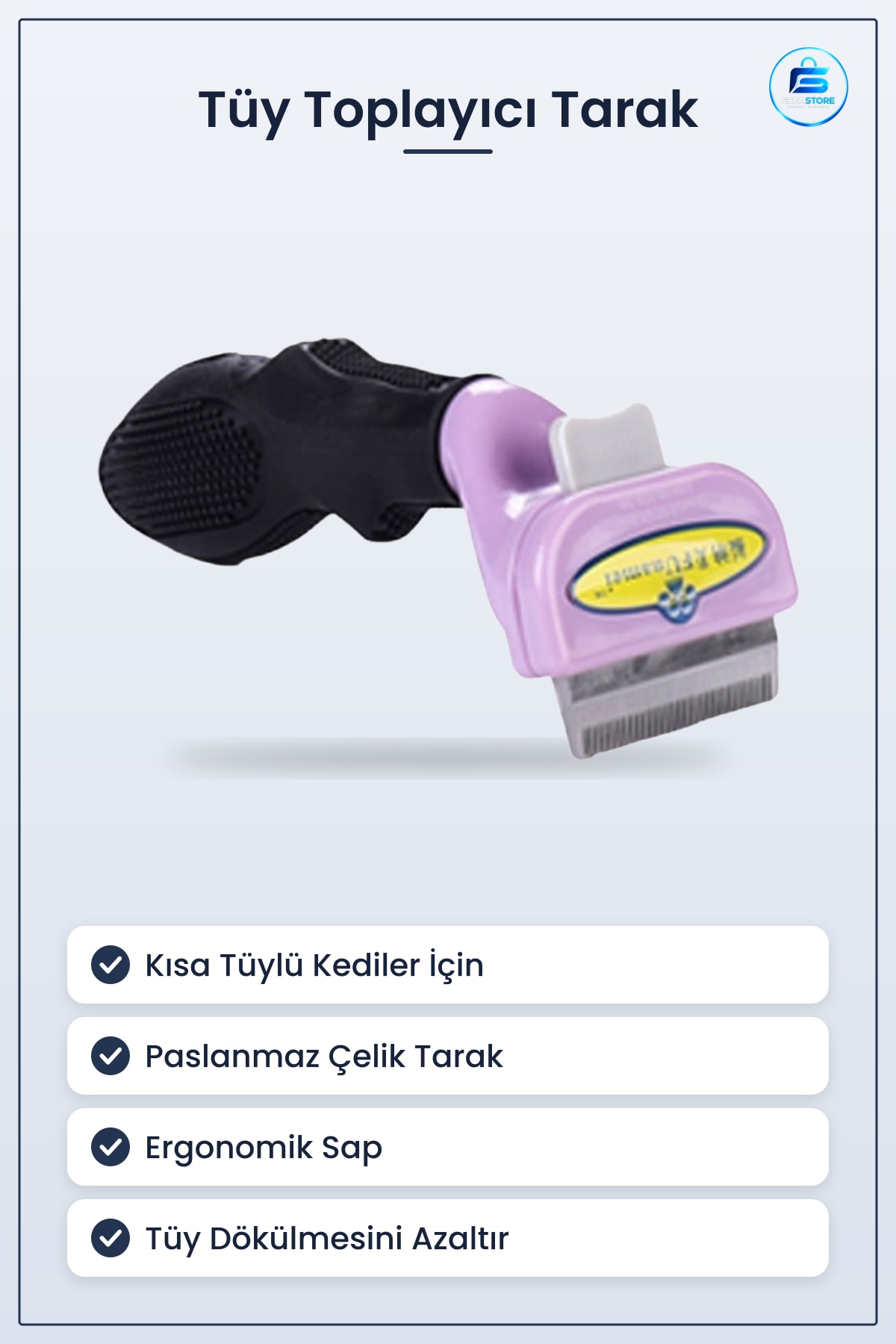 Kedi Tarağı Kısa Tüylü Evcil Hayvan Tüy Toplayıcı Paslanmaz Çelik Ergonomik Pratik Temizlik Aleti
