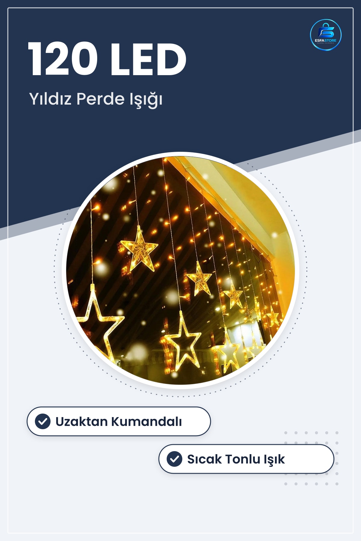 Yıldız Figürlü Sarkt LED Dekor Işık Perde Tipi Ortam Aydınlatma Uzaktan Kumandalı Yılbaşı Süsü