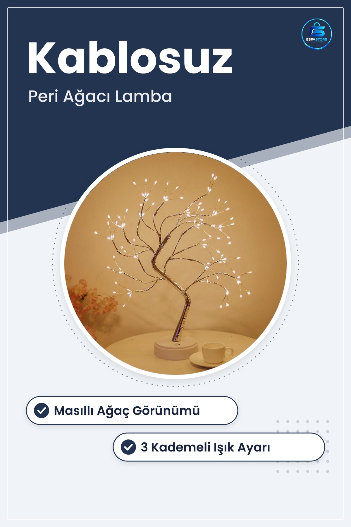 Masaüstü Peri Ağacı LED Lamba Dekoratif Pilli Ortam Aydınlatması Hediyelik Kablosuz Kullanım