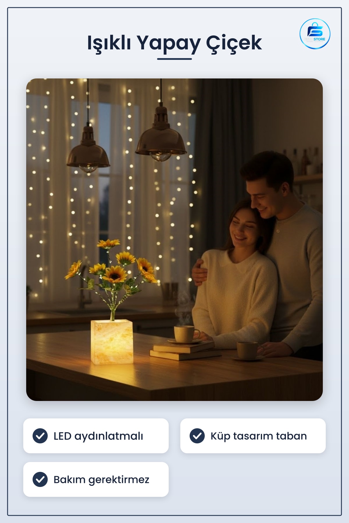 Işıklı Yapay Çiçek Sakslı LED Dekoratif Masaüstü Süs Bitkisi Ev Ofis Aydınlatmalı Hediyelik