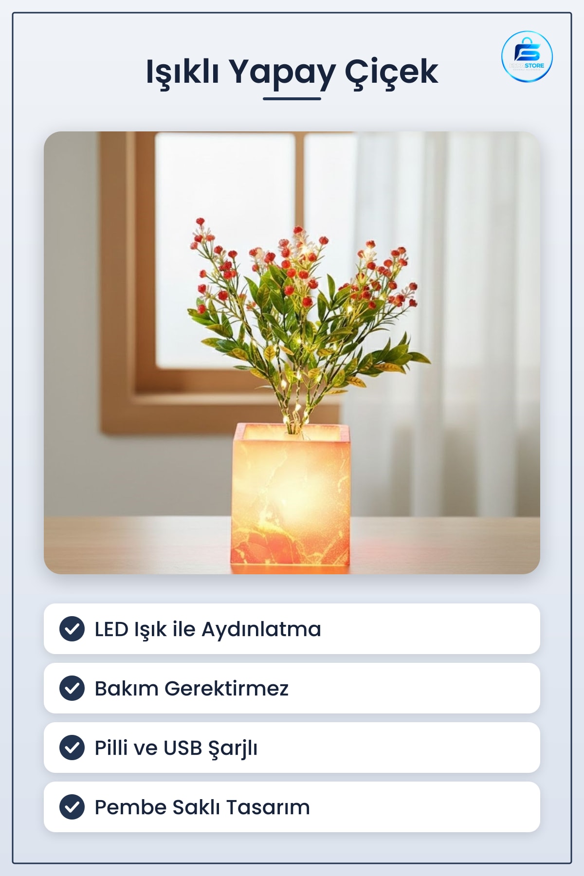 Işıklı Yapay Çiçek Saksılı LED Dekoratif Bitki Masaüstü Ev Ofis Aydınlatmalı Süs Bitkisi Hediyelik