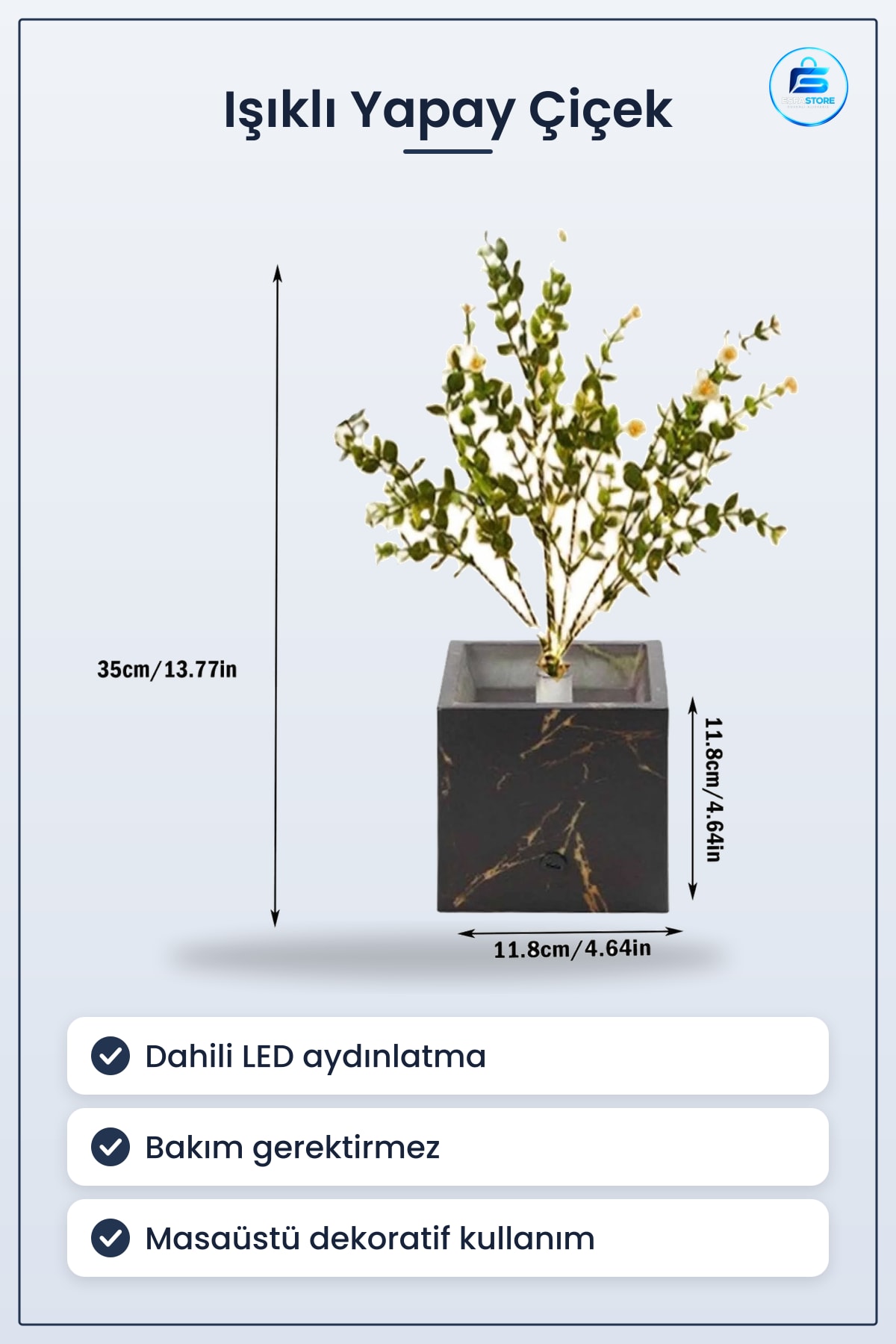 Işıklı Yapay Çiçek LED Dekoratif Süs Bitkisi Saksılı Masaüstü Ev Ofis Aydınlatması Pratik