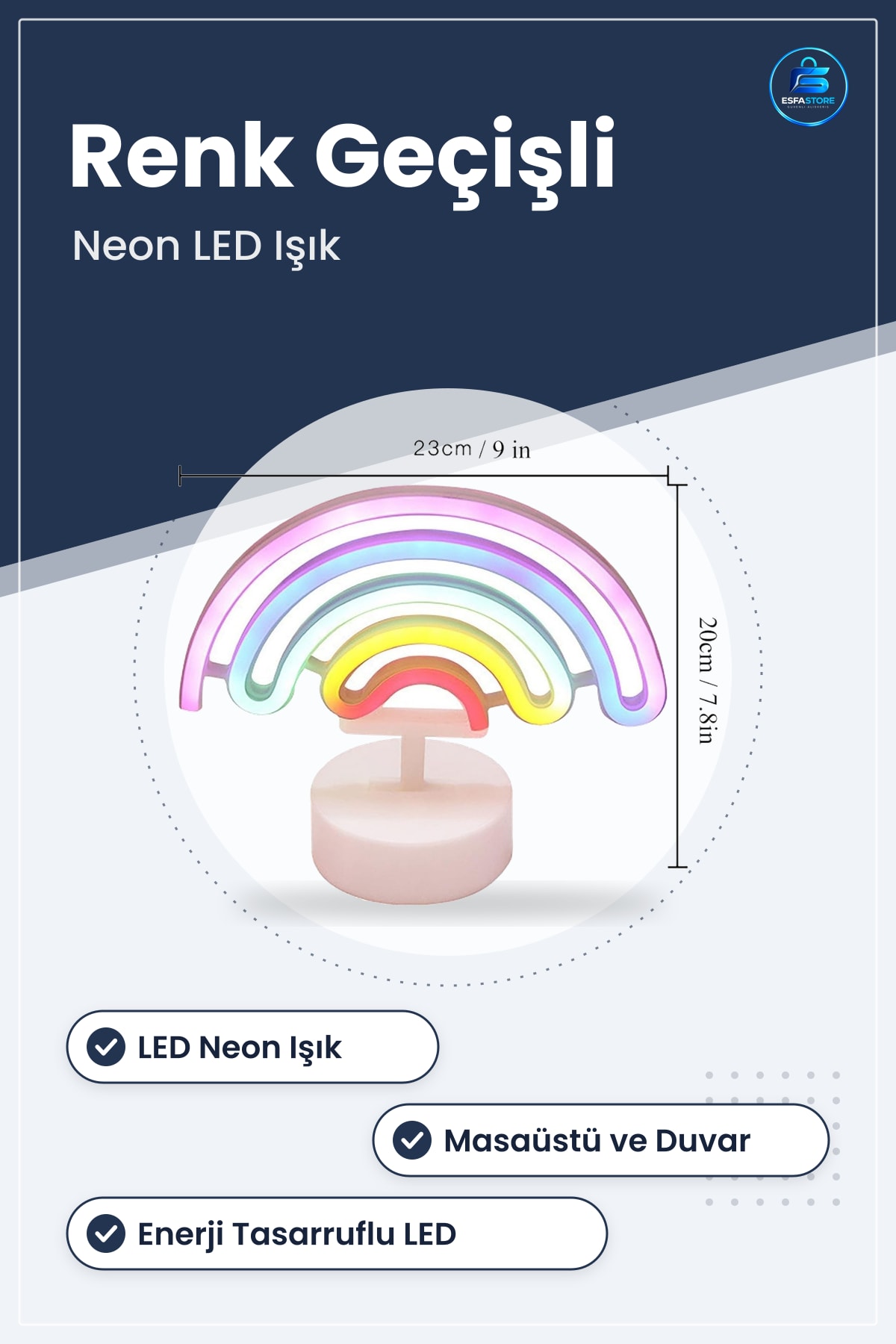 Plastik Gökkuşağı Neon LED Işık Dekoratif Ambiyans Aydınlatması Masaüstü Duvar Kullanımına Uygun