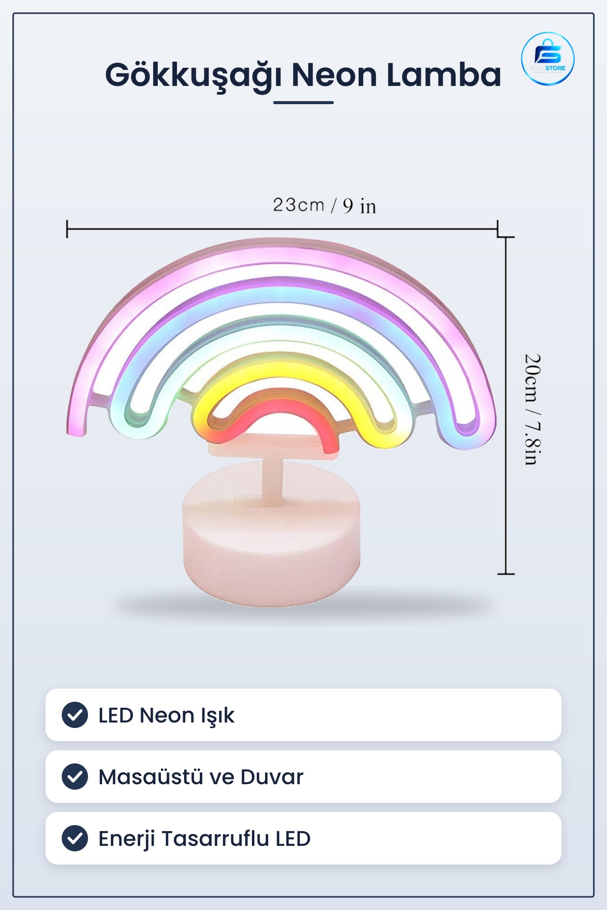 Plastik Gökkuşağı Neon LED Işık Dekoratif Ambiyans Aydınlatması Masaüstü Duvar Kullanımına Uygun