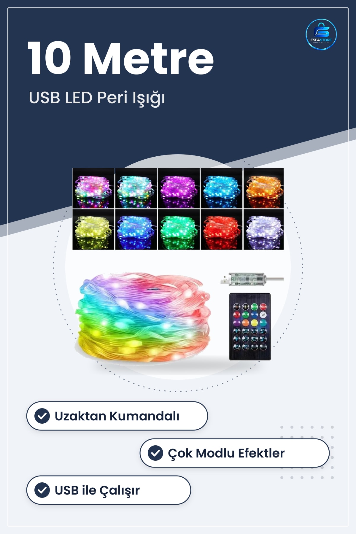 Uzaktan Kumandalı USB LED Peri Işığı Çok Modlu Dekoratif Ortam Aydınlatması Yılbaşı Ağacı Süsleme