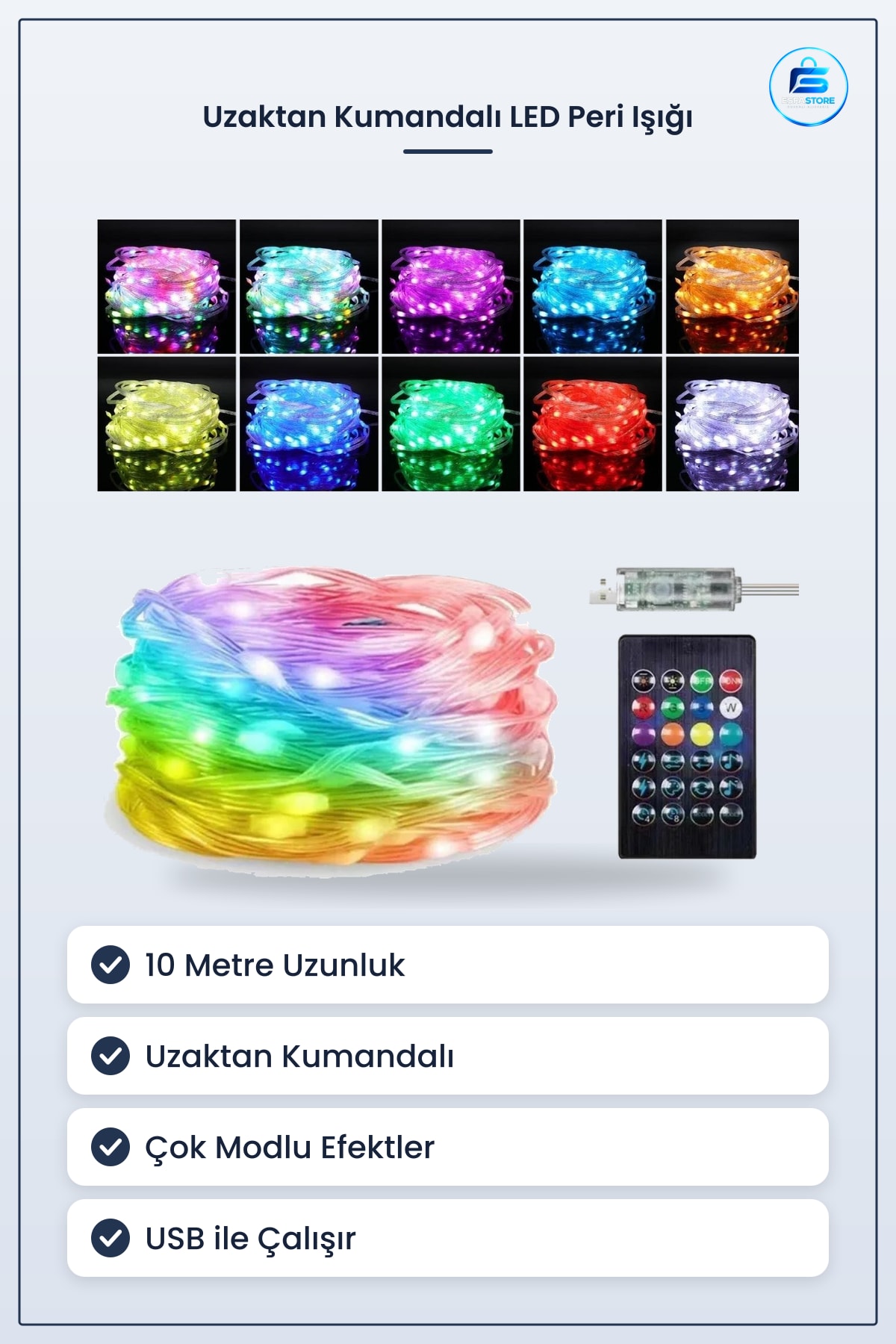 Uzaktan Kumandalı USB LED Peri Işığı Çok Modlu Dekoratif Ortam Aydınlatması Yılbaşı Ağacı Süsleme