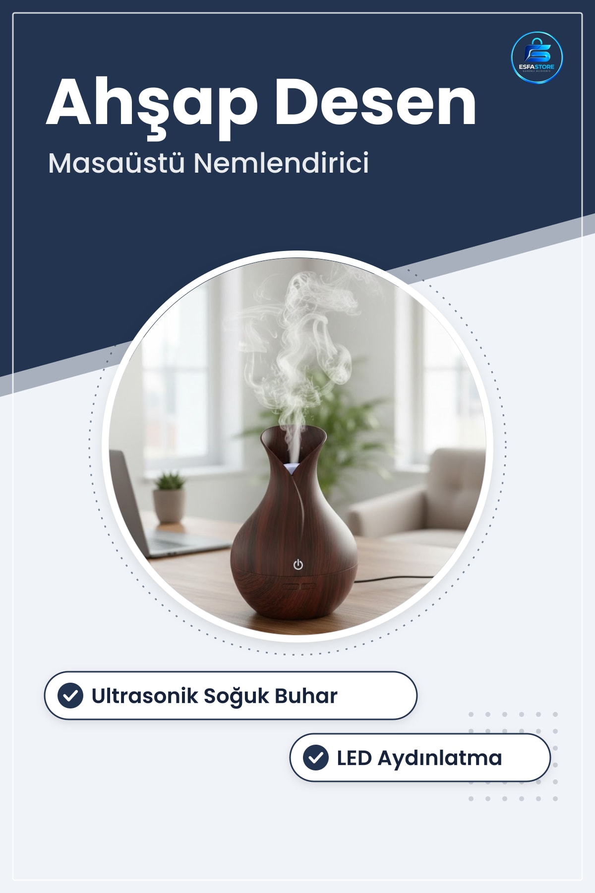 Damla Model Dekoratif Ultrasonik Soğuk Buhar Hava Nemlendirici LED Işıklı Masaüstü Oda Cihazı