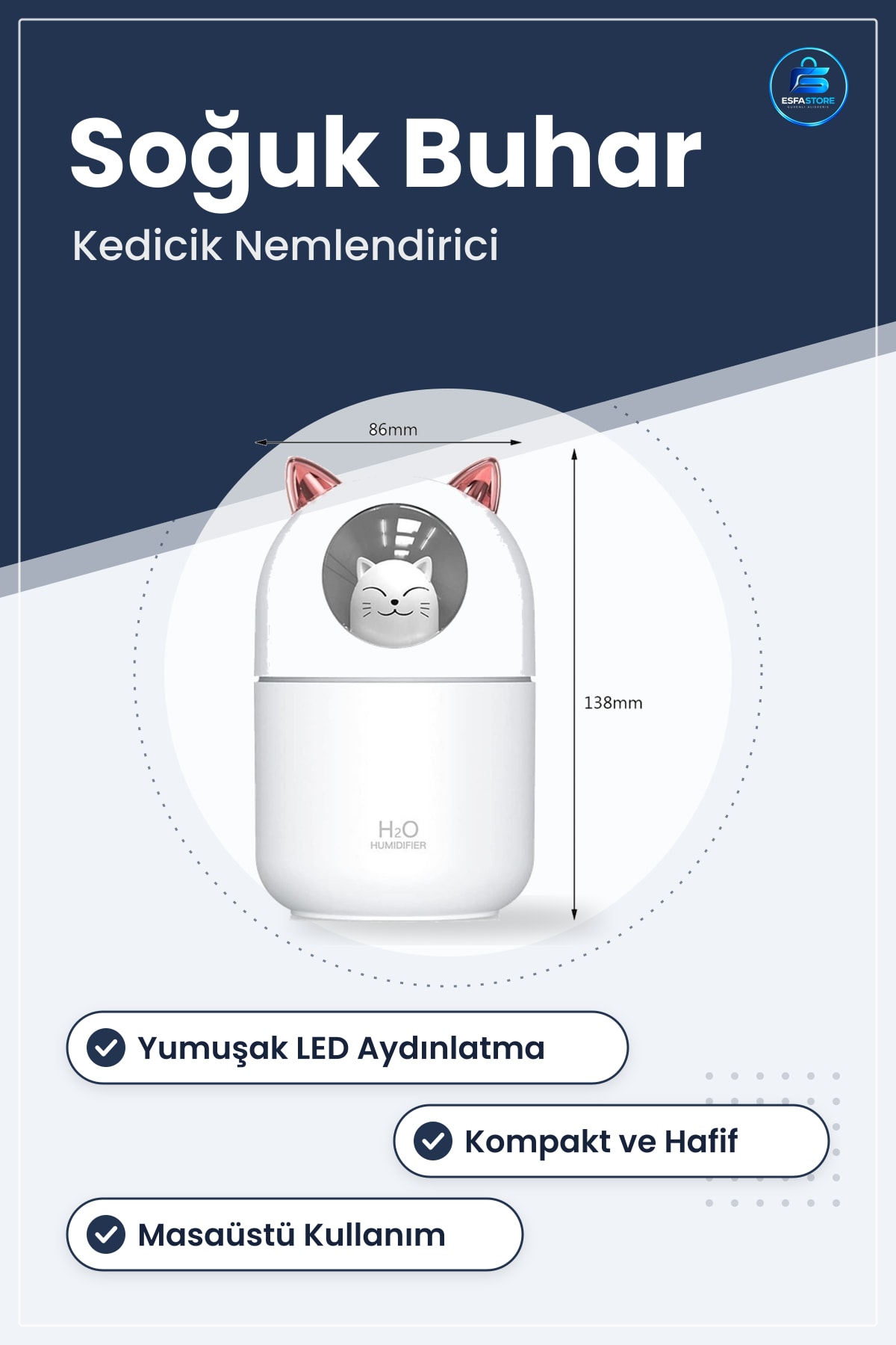 Kedicik Fıgerlü Ultrasonik Hava Nemlendirici Soğuk Buhar LED Işıklı Masaüstü Oda İçin Hediyelik