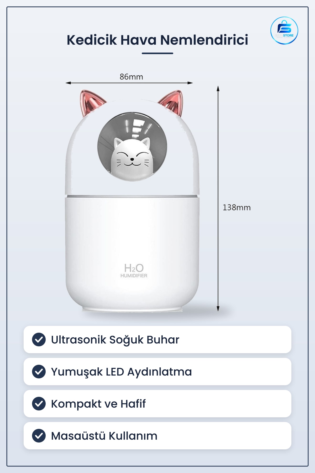 Kedicik Fıgerlü Ultrasonik Hava Nemlendirici Soğuk Buhar LED Işıklı Masaüstü Oda İçin Hediyelik