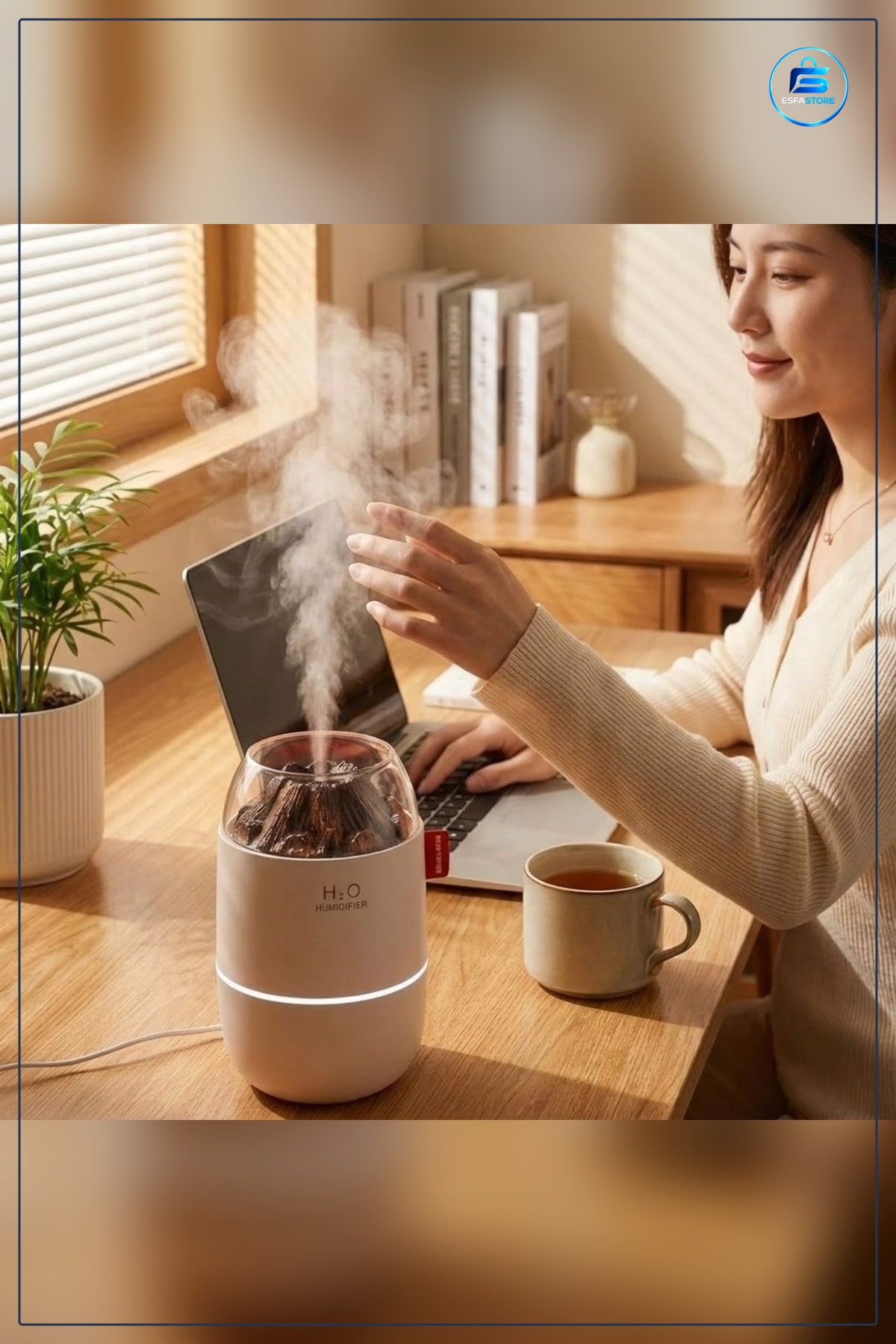 Ahşap Odun Ateşi Tasarımlı Ultrasonik Hava Nemlendirici Aroma Difüzör LED Işıklı Soğuk Buhar