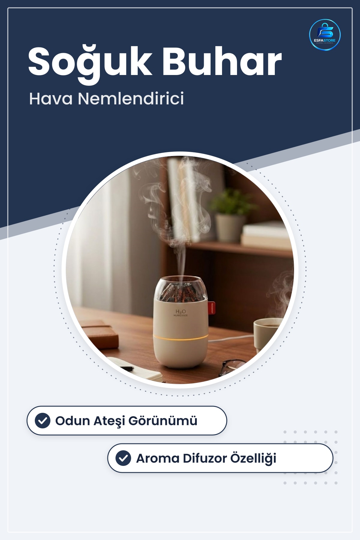 Ahşap Odun Ateşi Tasarımlı Ultrasonik Hava Nemlendirici Aroma Difüzör LED Işıklı Soğuk Buhar