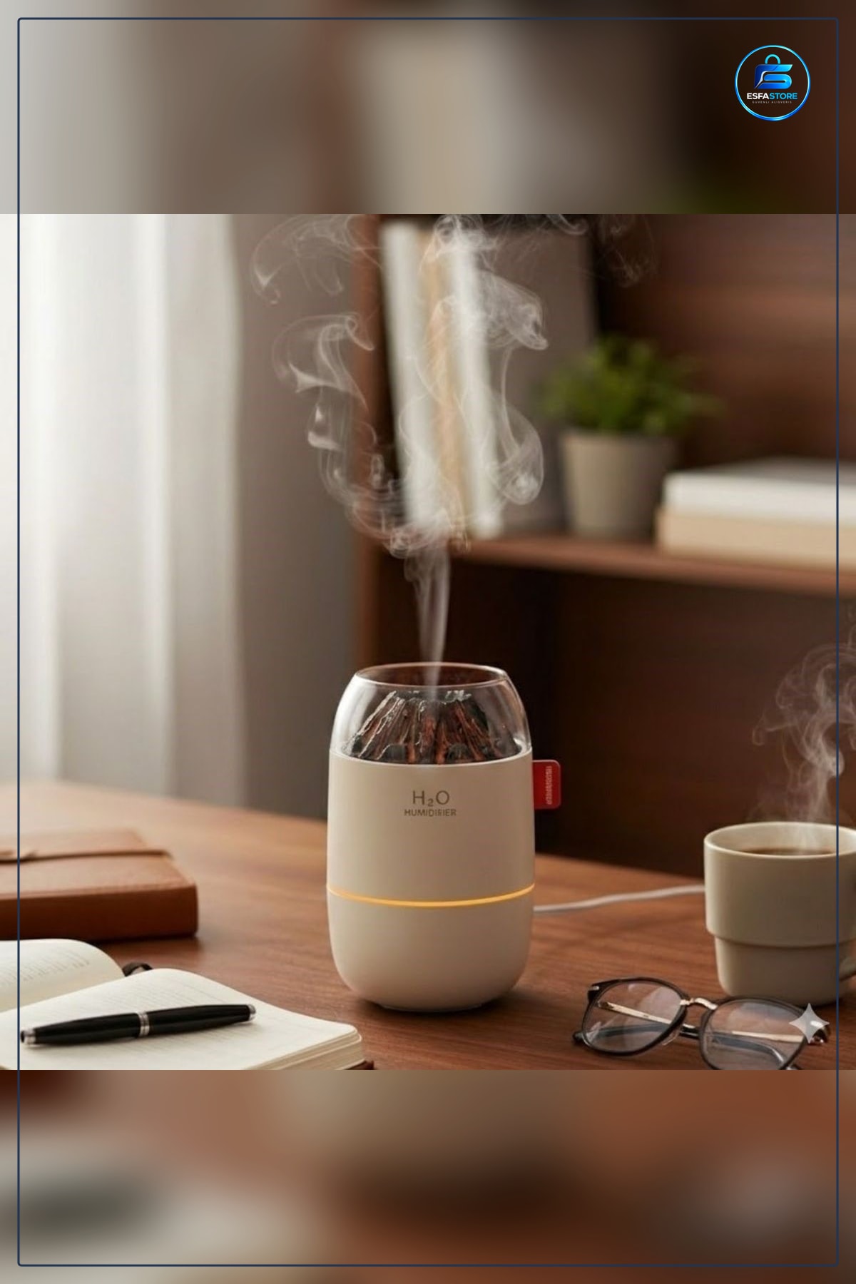Ahşap Odun Ateşi Tasarımlı Ultrasonik Hava Nemlendirici Aroma Difüzör LED Işıklı Soğuk Buhar
