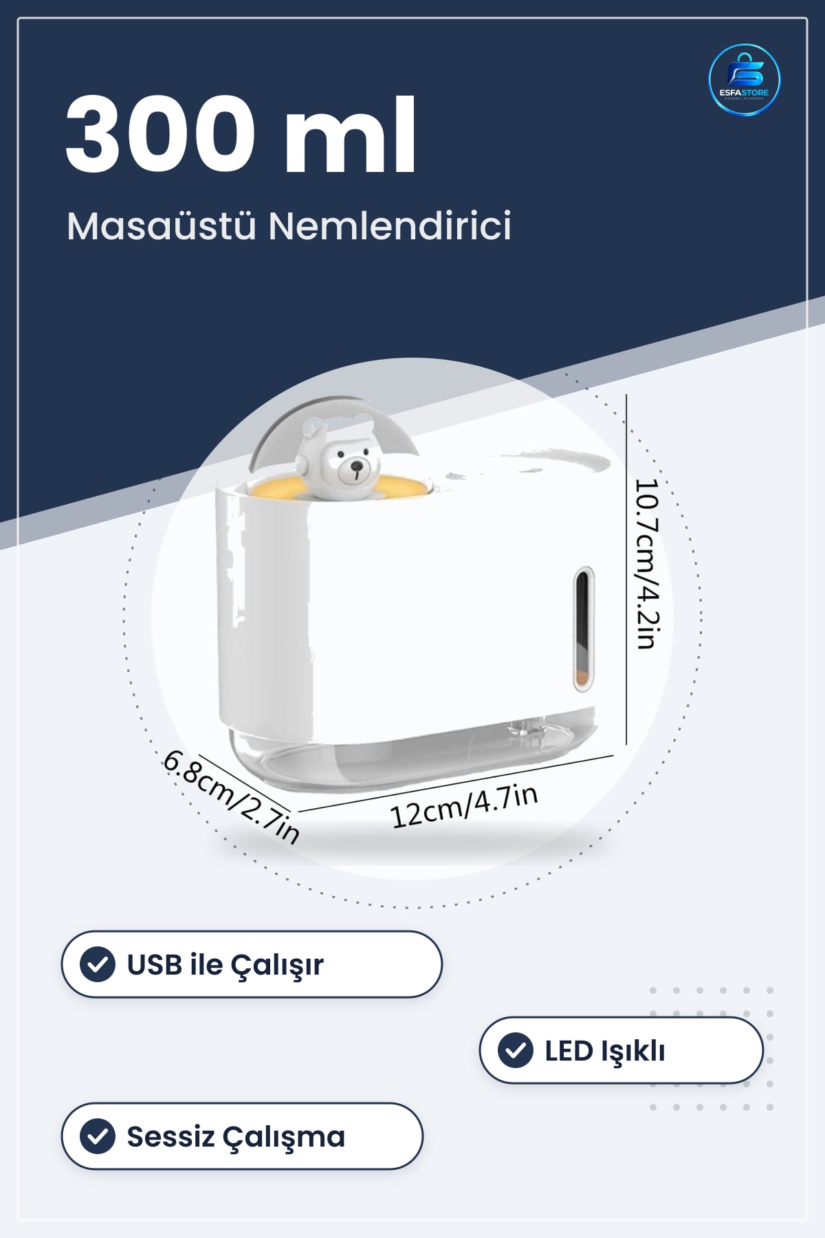 Uzay Ayısı USB Hava Nemlendirici LED Işıklı Masaüstü Buhar Makinesi Yatak Odası İçin Sessiz Mini