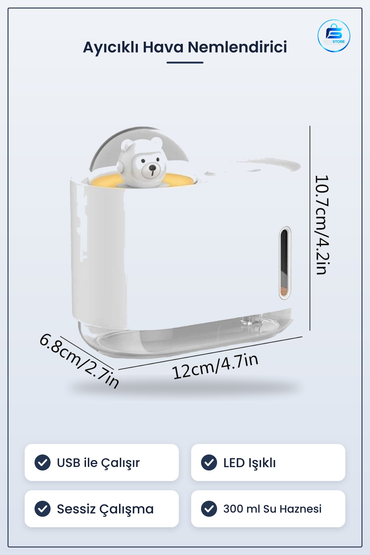 Uzay Ayısı USB Hava Nemlendirici LED Işıklı Masaüstü Buhar Makinesi Yatak Odası İçin Sessiz Mini