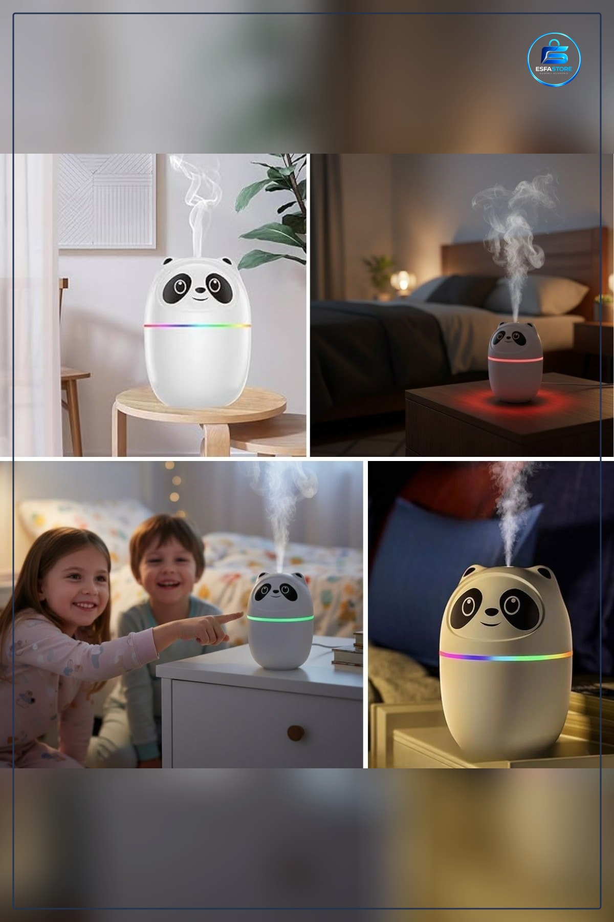 Panda Fıgerlü Ultrasonik Hava Nemlendirici Soğuk Buhar LED Işıklı Masaüstü Oda İçin Hediyelik