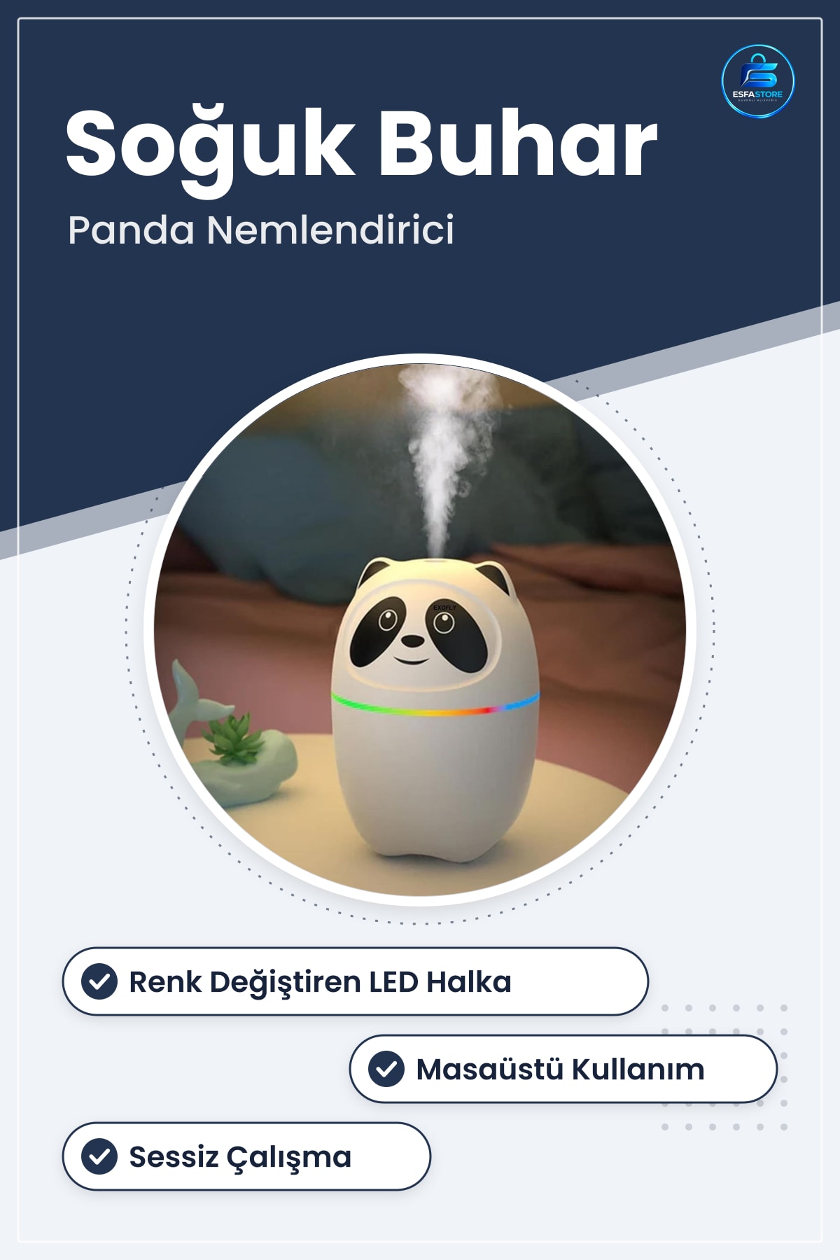 Panda Fıgerlü Ultrasonik Hava Nemlendirici Soğuk Buhar LED Işıklı Masaüstü Oda İçin Hediyelik