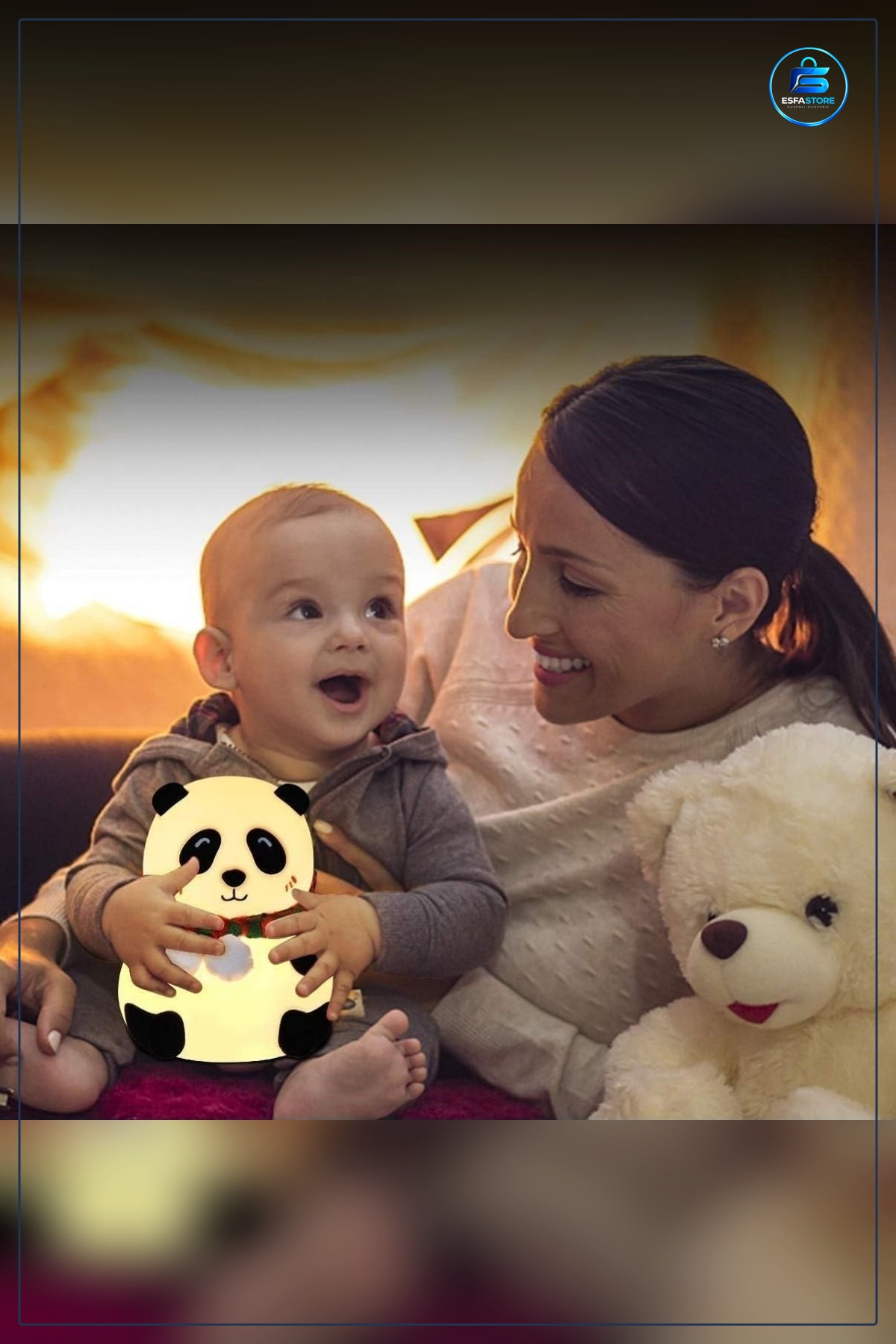 Panda Figürlü Pofuduk Yumuşak Dokulu LED Gece Lambası Çocuk Odası Dekoratif Şarjlı Ortam Işığı
