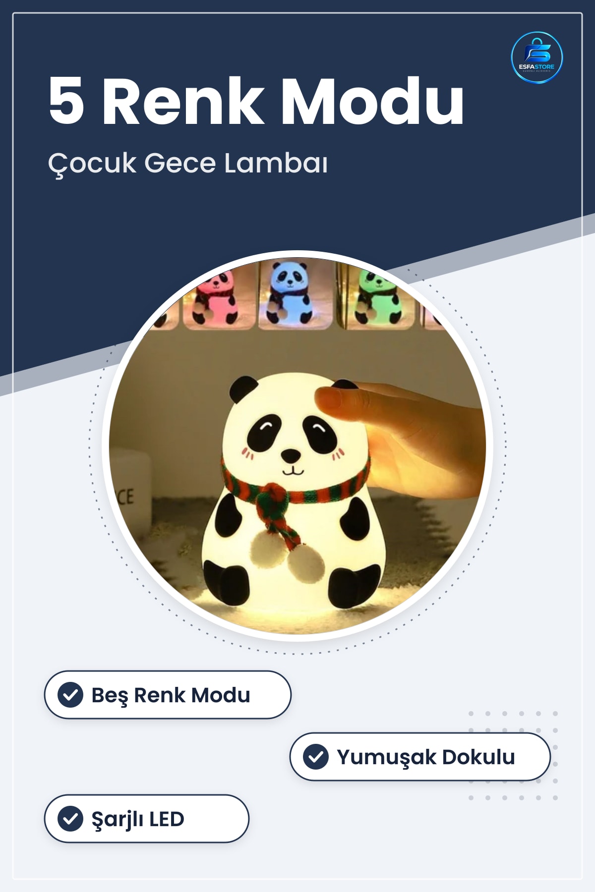 Panda Figürlü Pofuduk Yumuşak Dokulu LED Gece Lambası Çocuk Odası Dekoratif Şarjlı Ortam Işığı