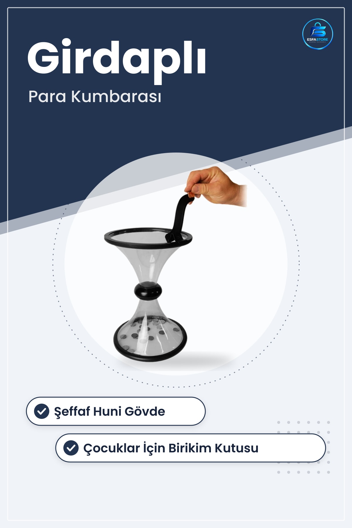 Huni Şeklinde Şeffaf Girdaplı Madeni Para Biriktirme Kumbarası Çocuklar İçin Birikim Kutusu