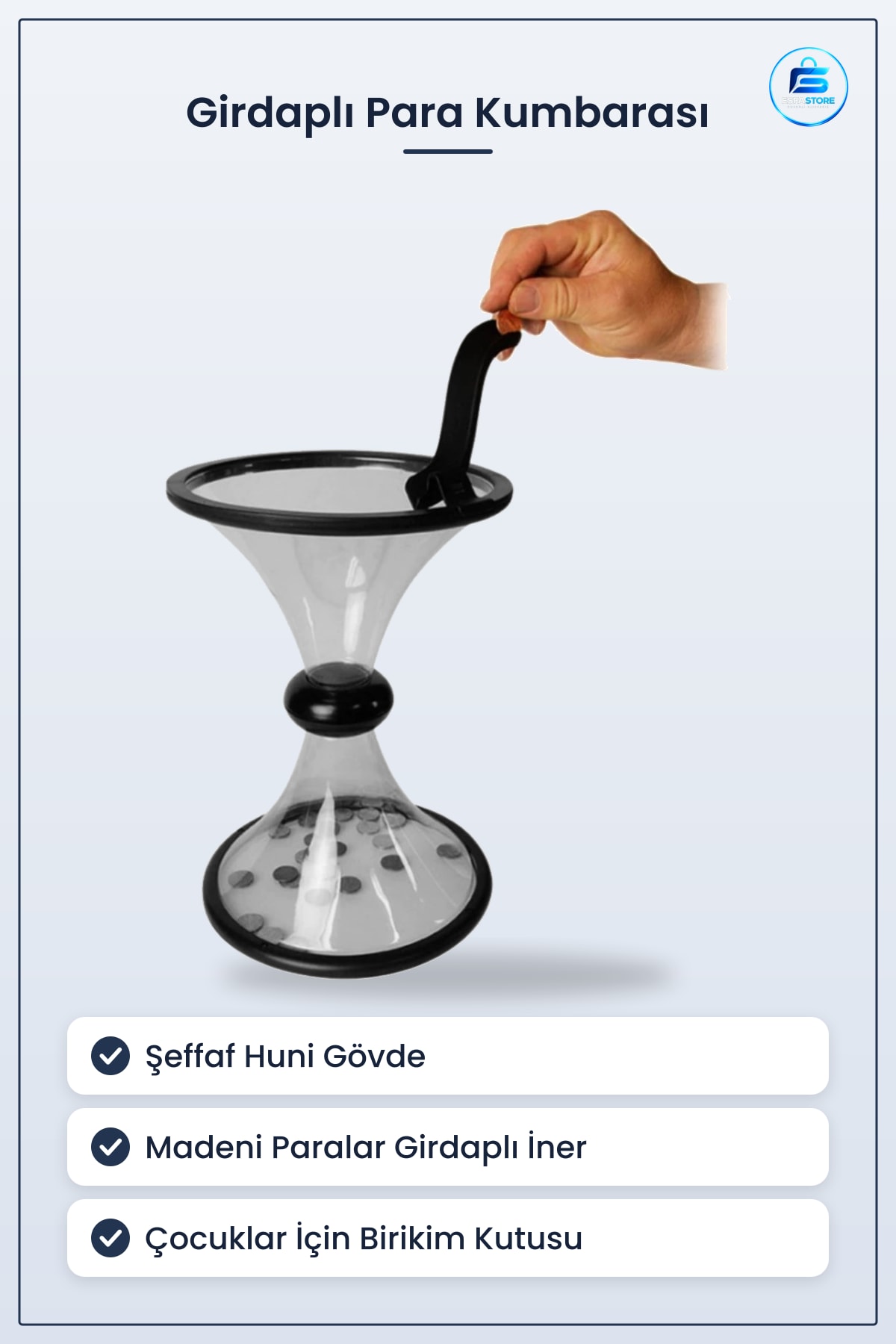 Huni Şeklinde Şeffaf Girdaplı Madeni Para Biriktirme Kumbarası Çocuklar İçin Birikim Kutusu