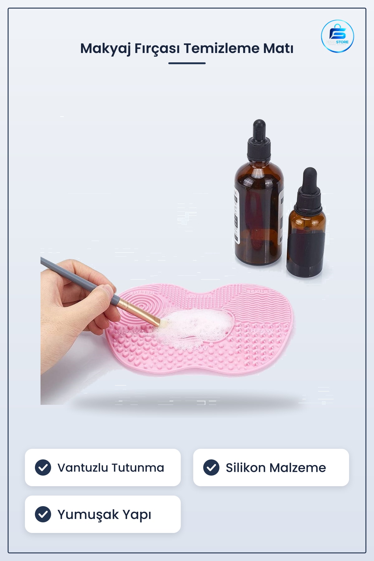 Silikon Makyaj Fırçası Temizleme Matı Aparatı 34x24x1 cm Vantuzlu Pratik Fırça Yıkama Aleti