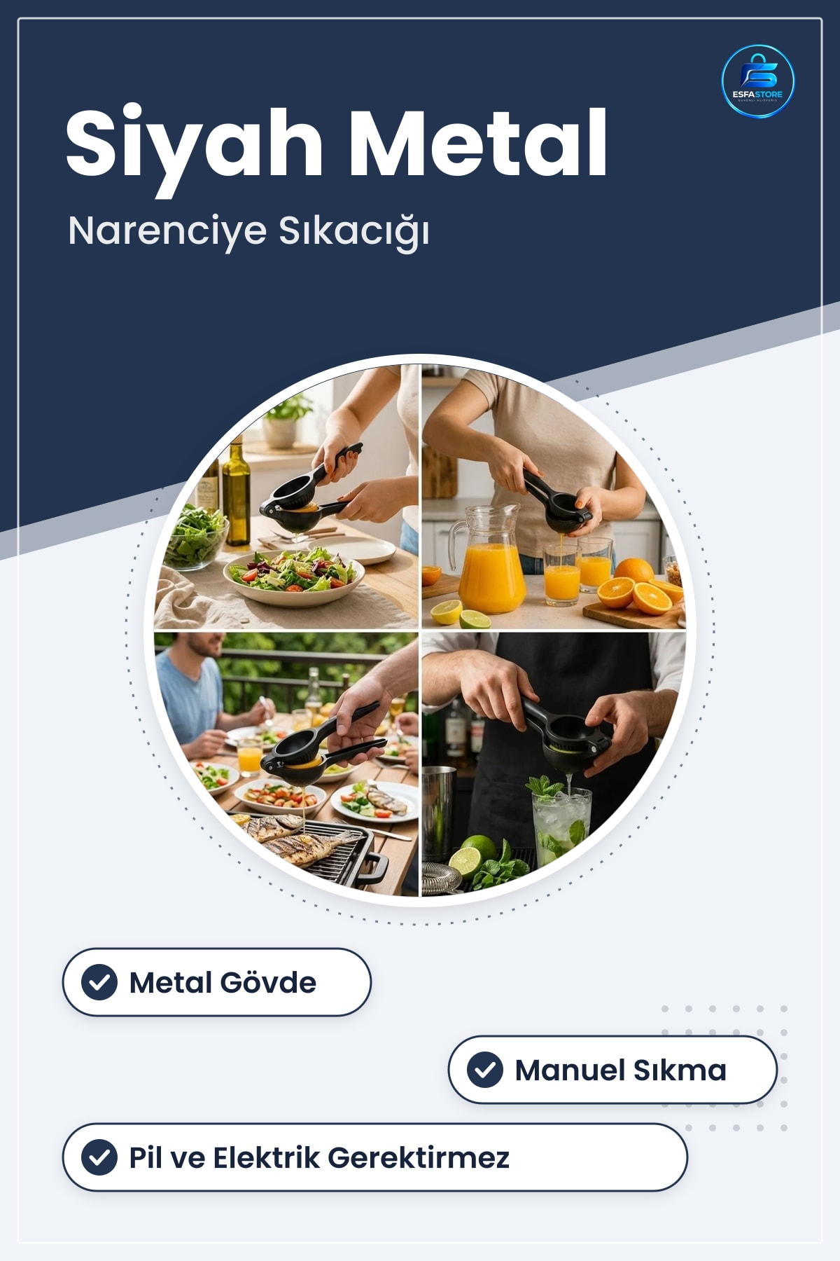 Siyah Metal Limon ve Narenciye Sıkacığı Manuel Sıkma Aparatı Dayanıklı Mutfak Yardımcısı