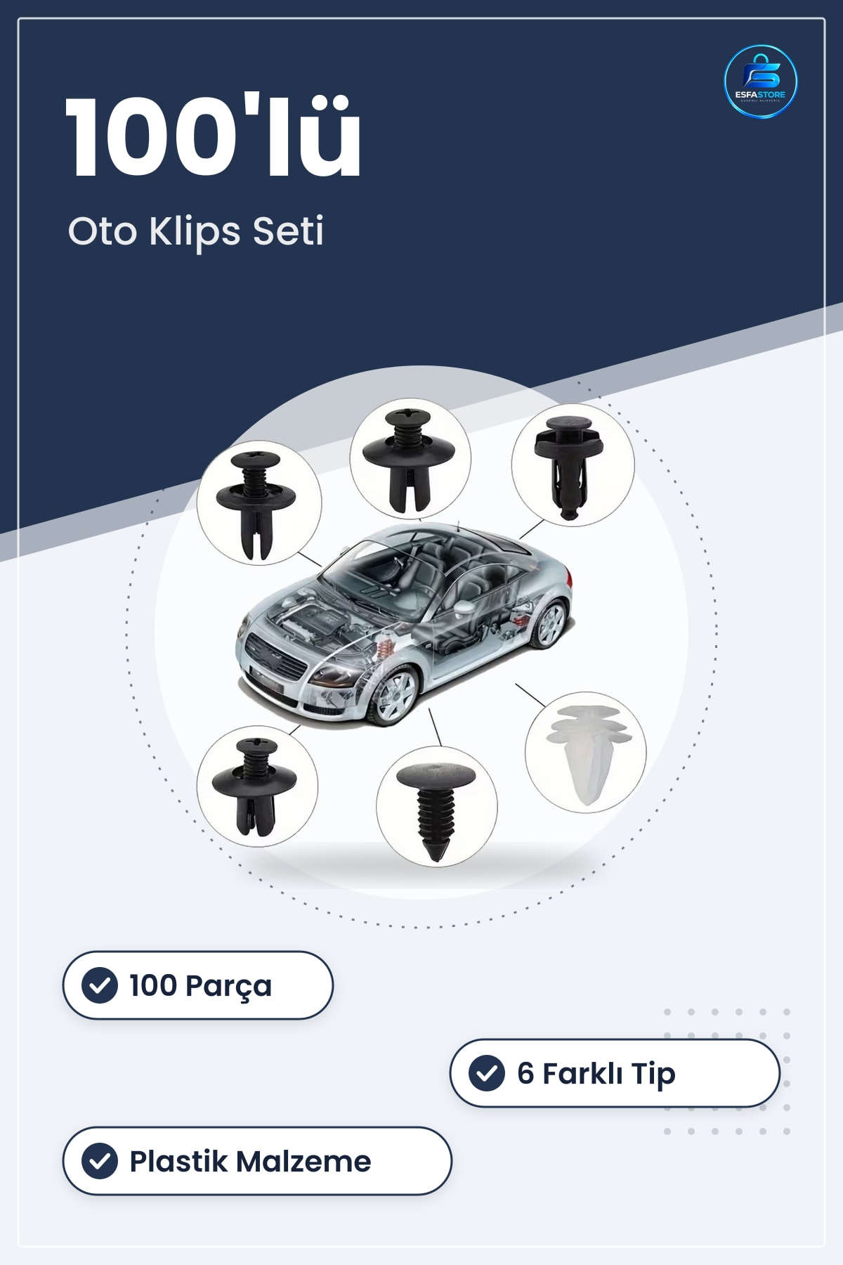 Oto Kaplama Klipsi Plastik Bağlantı Elemanları Seti Tampon Trim Sabitleme Perçinleri Çok Amaçlı