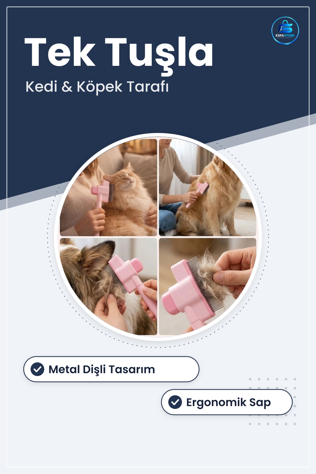 Kedi Köpek Kıtık Açıcı Tarak Tek Taraflı Metal Dişli Ergonomik Saplı Evcil Hayvan Tüy Bakım Tarağı