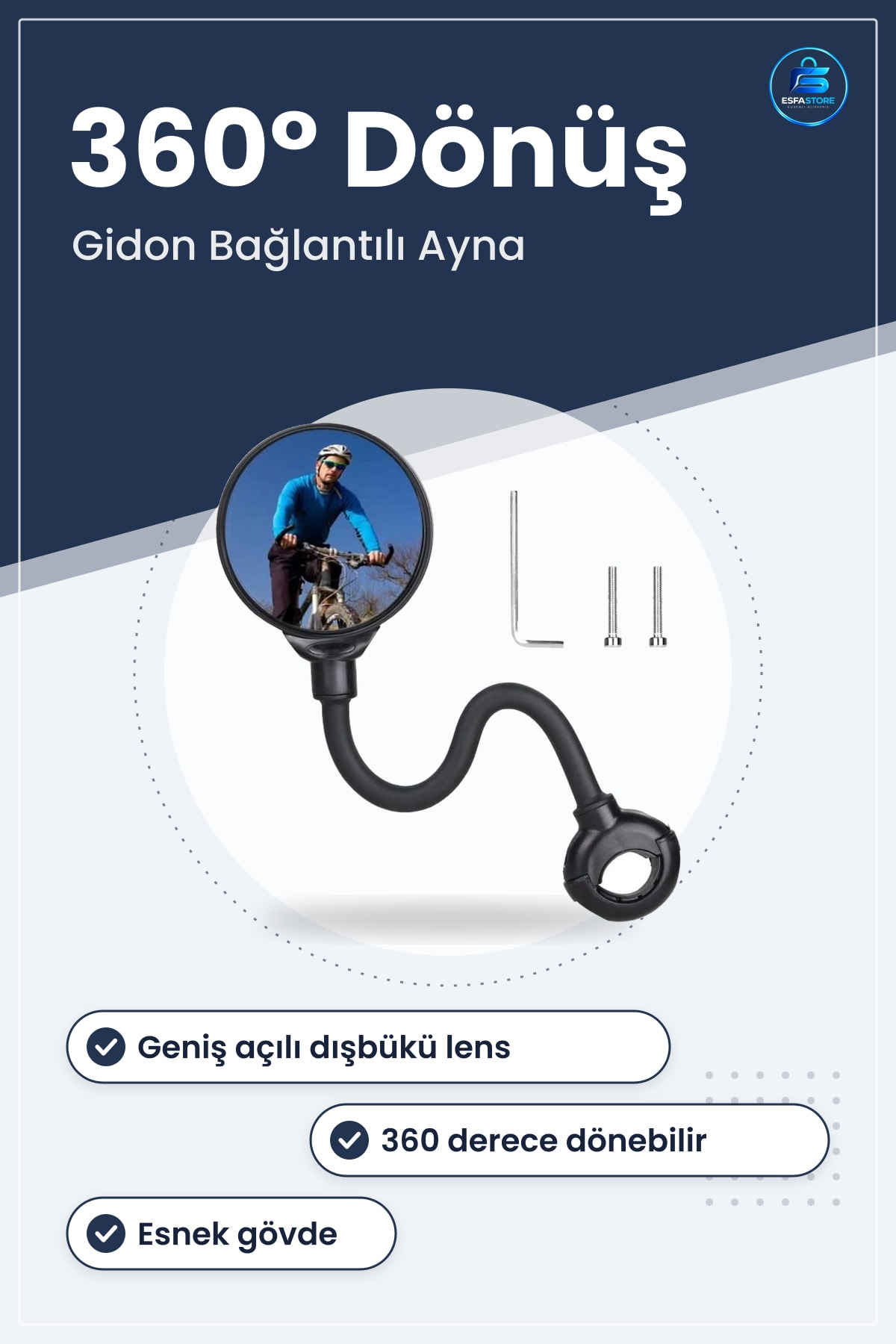 Bisiklet Dikiz Aynası Gidon Bağlantılı Geniş Açılı Dışbükey Dönebilen Güvenli Sürüş Aksesuarı