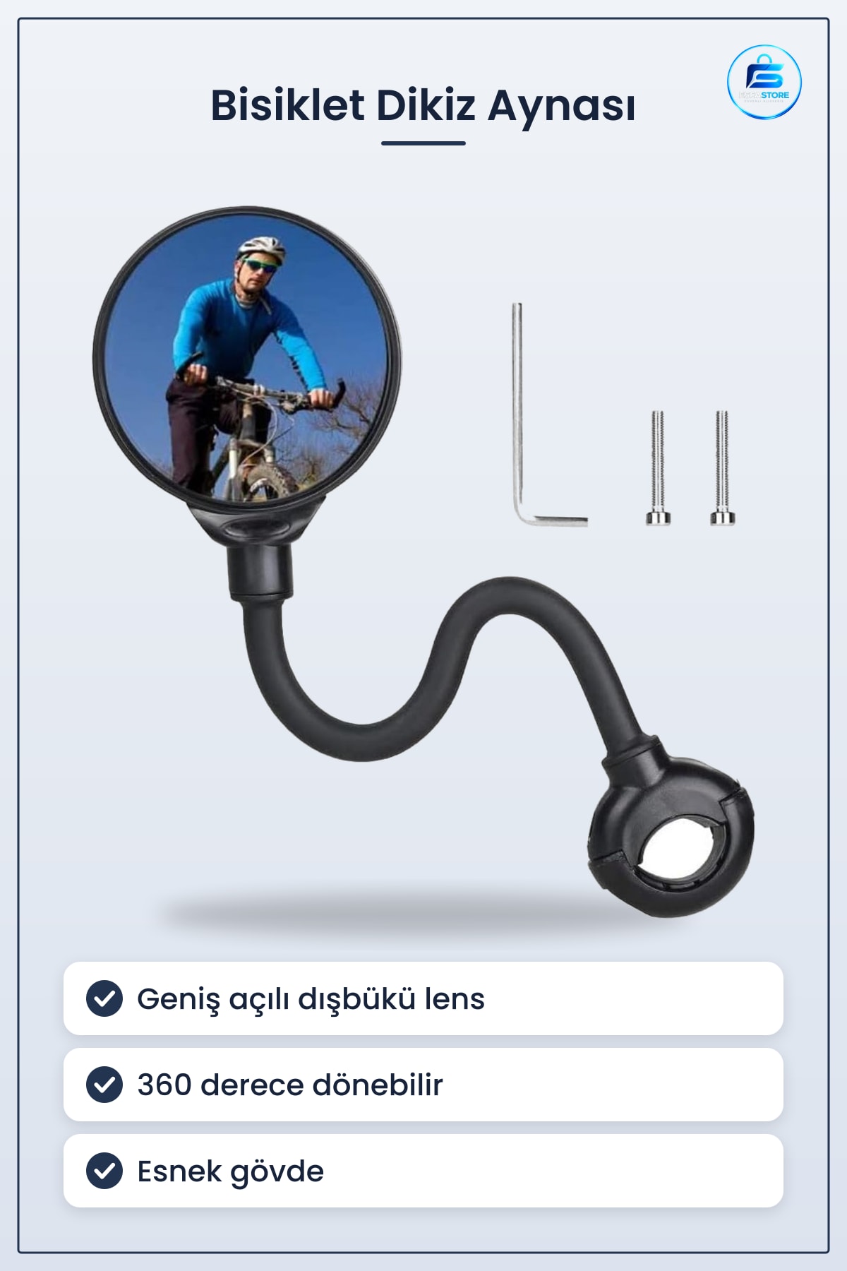 Bisiklet Dikiz Aynası Gidon Bağlantılı Geniş Açılı Dışbükey Dönebilen Güvenli Sürüş Aksesuarı