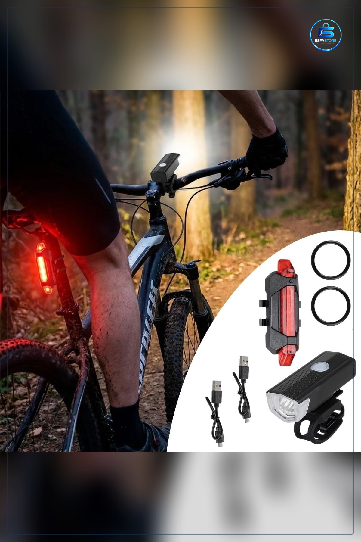 Bisiklet Işık Seti USB Şarjlı LED Ön Far ve Arka Stop Lambası Su Geçirmez Aydınlatma Pratik