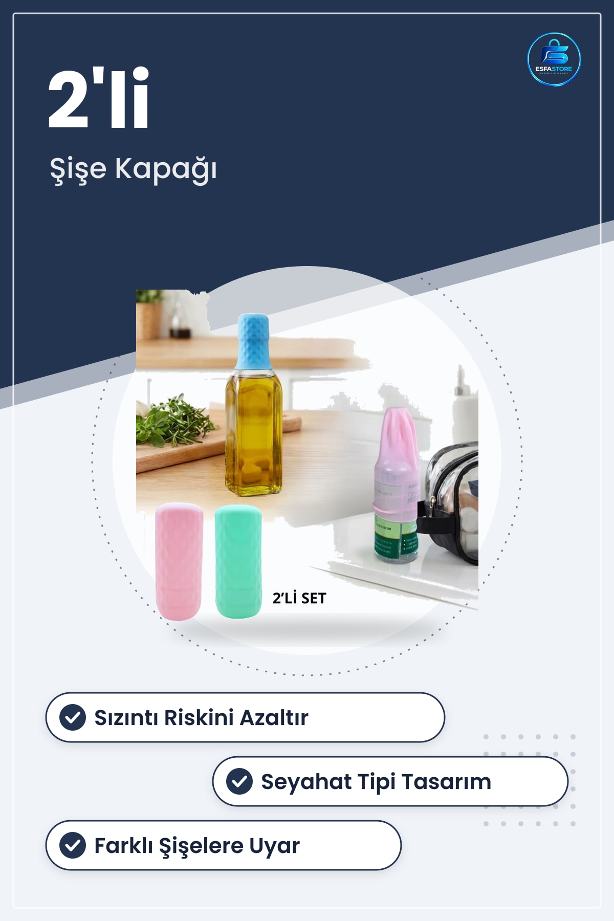 Silikon Şişe Kapağı 2 Adet Seyahat Tipi Sızdırmaz Banyo Düzenleyici Şampuan Losyon Koruyucu