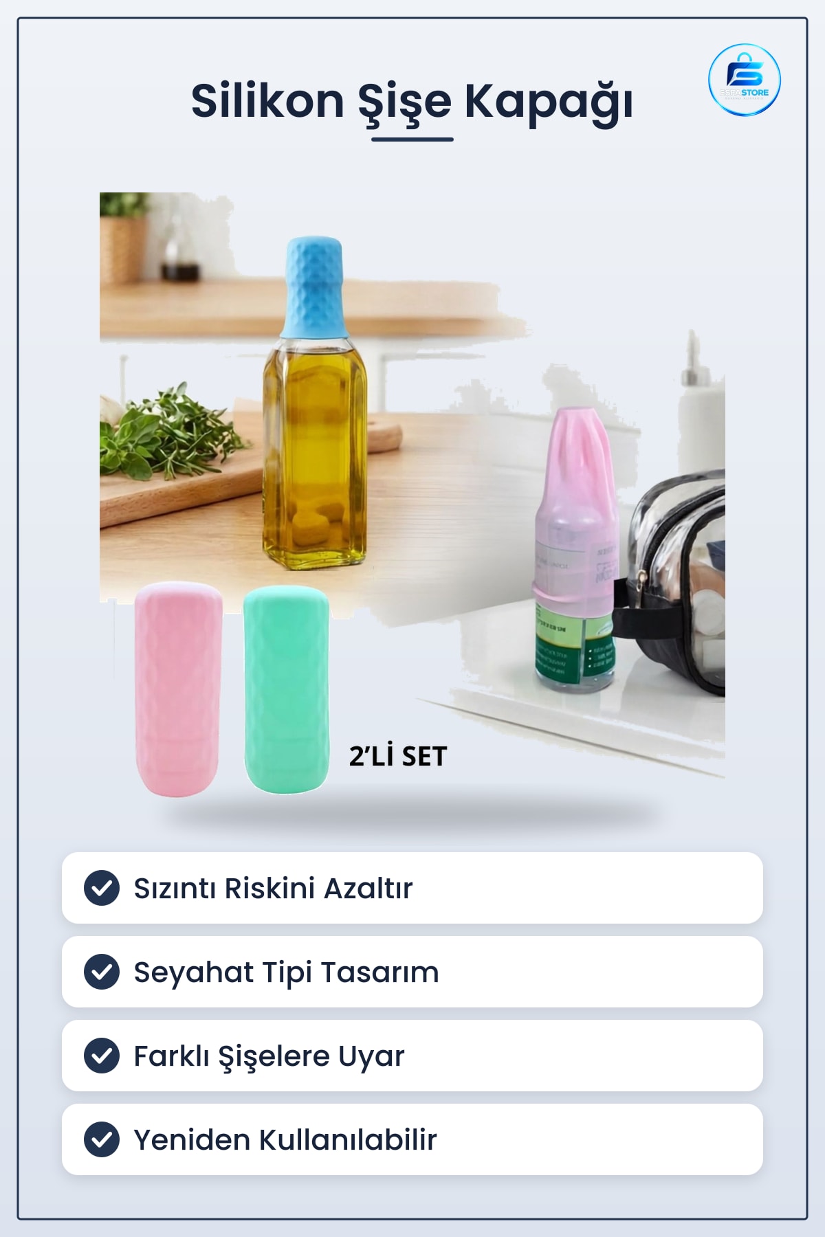 Silikon Şişe Kapağı 2 Adet Seyahat Tipi Sızdırmaz Banyo Düzenleyici Şampuan Losyon Koruyucu