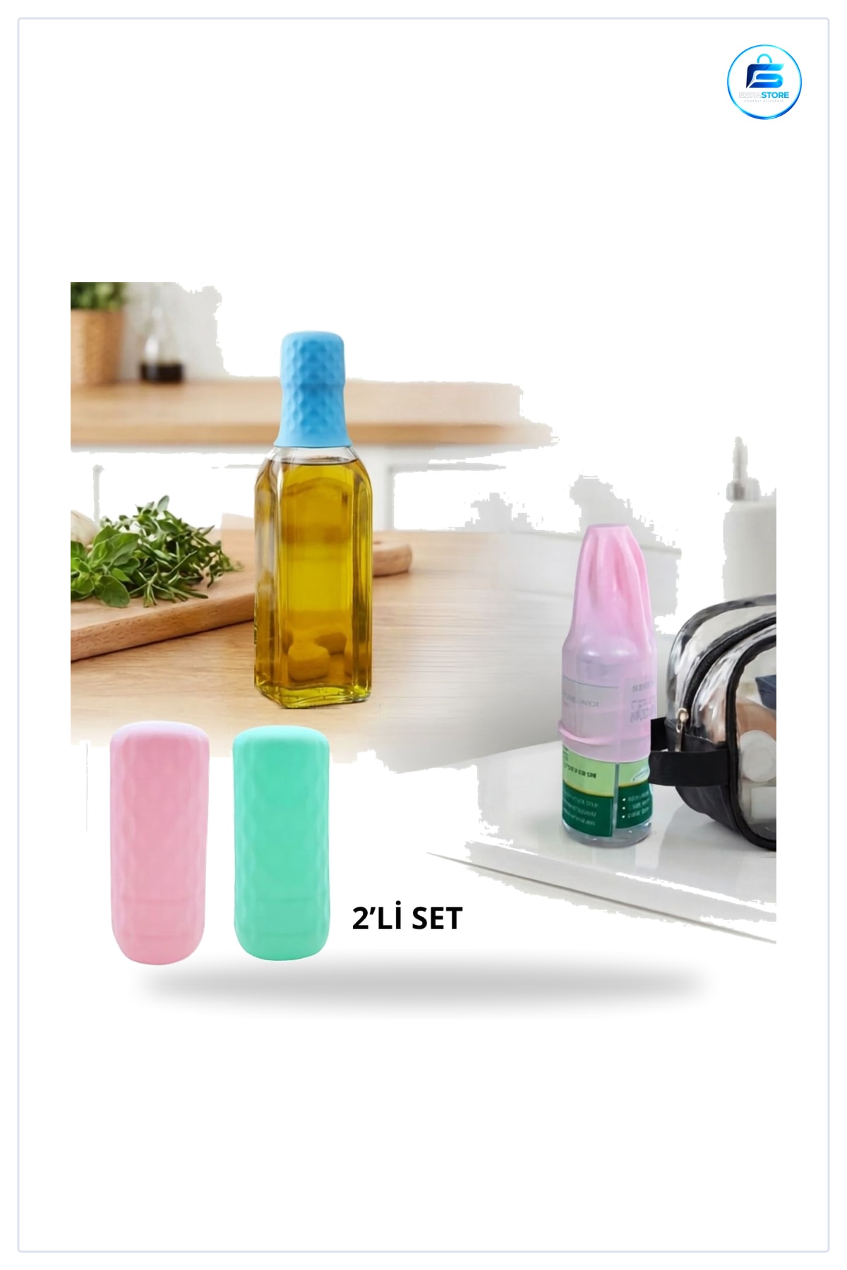 Silikon Şişe Kapağı 2 Adet Seyahat Tipi Sızdırmaz Banyo Düzenleyici Şampuan Losyon Koruyucu