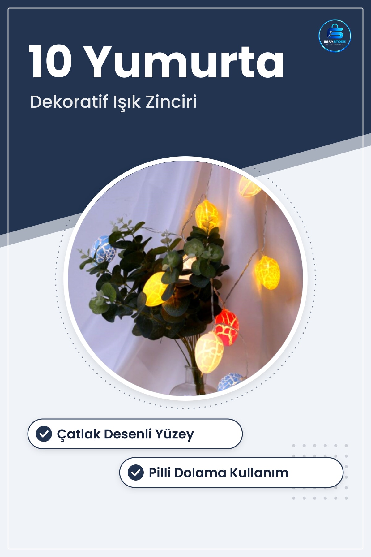 LED Işık Zinciri 10lu Renkli Yumurta Şeklinde Dekoratif Dolama Aydınlatma 1,5 Metre