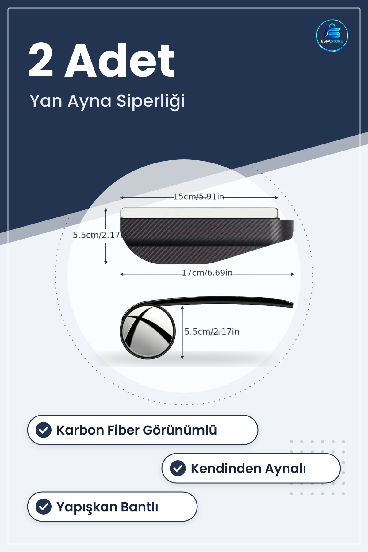 Karbon Fiber Görünümlü Araç Yan Ayna Yağmur Siperliği Kendinden Aynalı Yapışkan Bantlı Kar Kalkanı