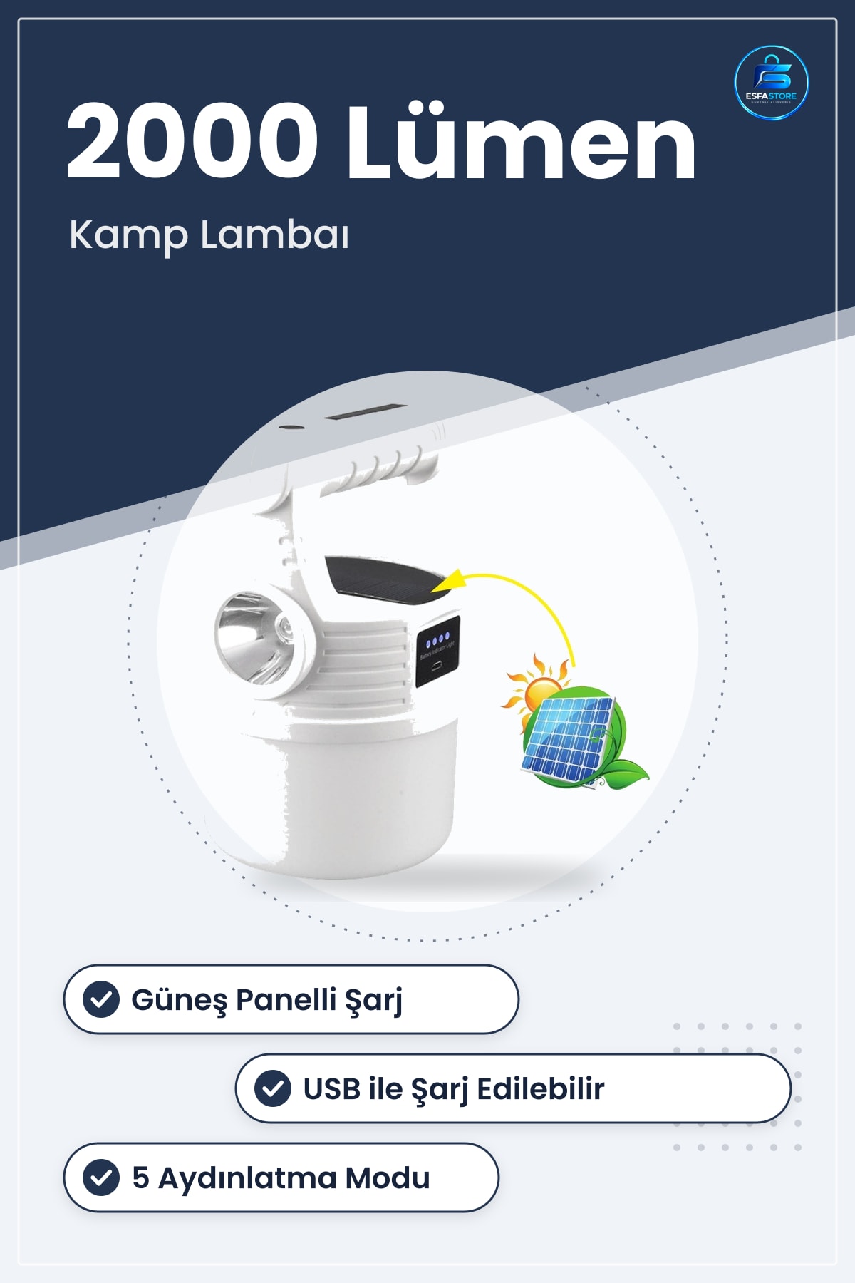 Güneş Enerjili LED Kamp Lambaı USB ile Şarj Edilebilir Asılabilir Taşınabilir El Feneri Pratik