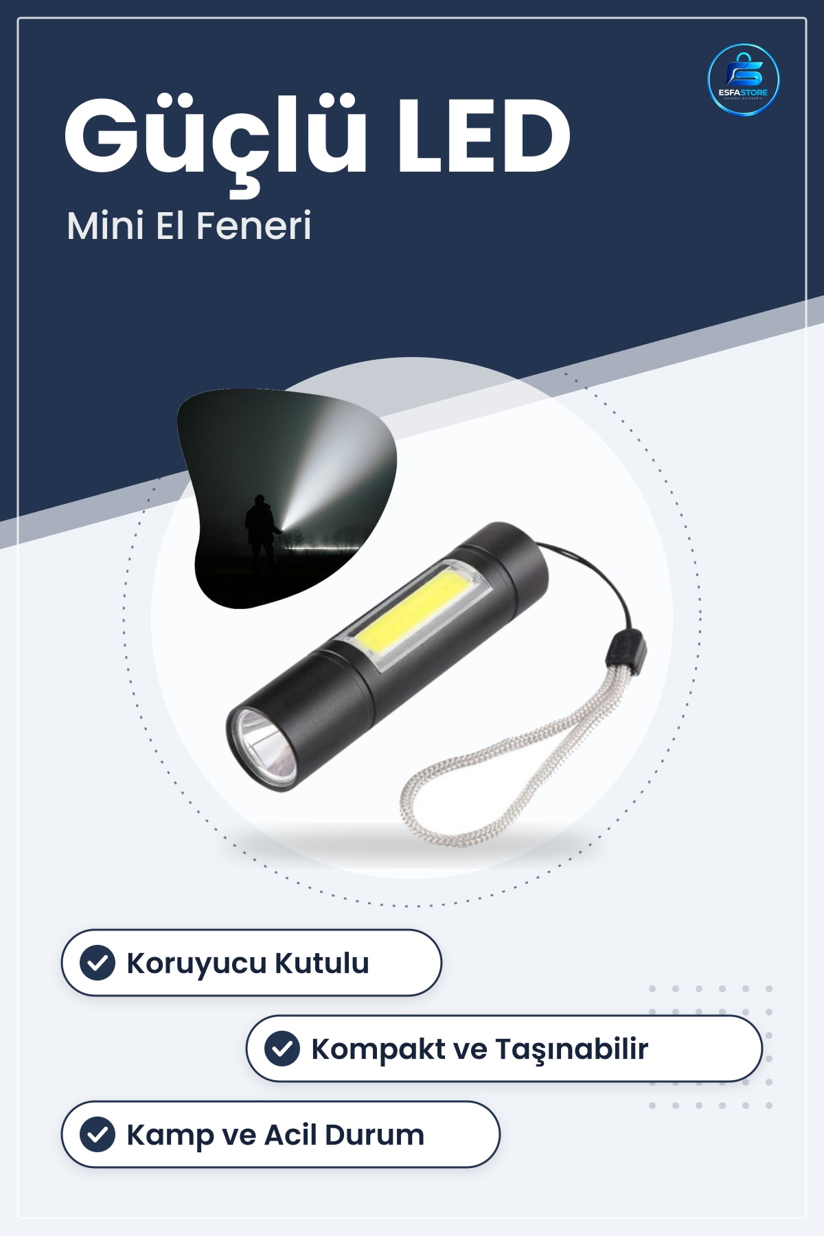 Mini El Feneri Taşınabilir LED Kamp ve Acil Durum Lambaı Koruyucu Kutulu Dayanıklı Pratik