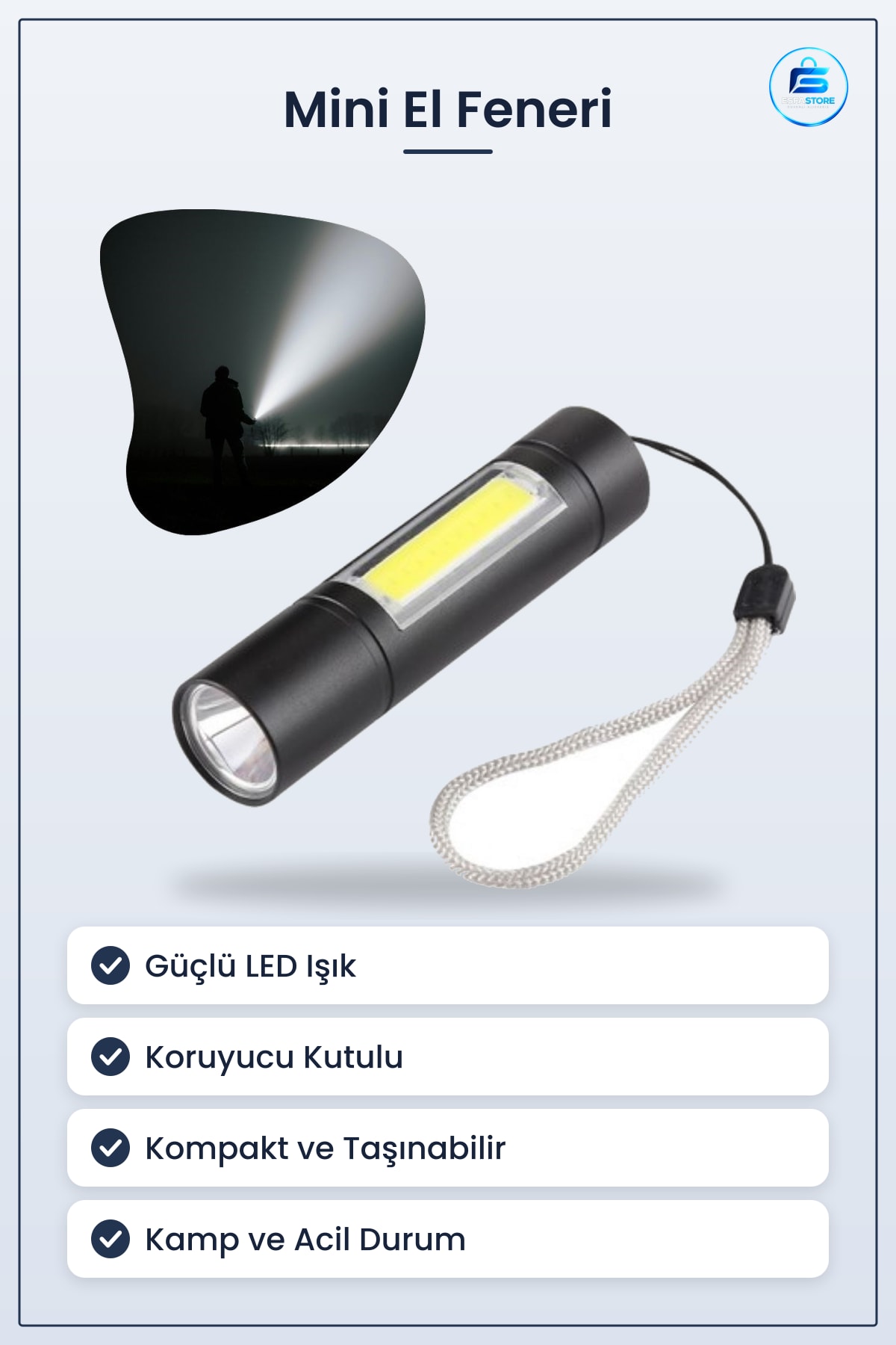 Mini El Feneri Taşınabilir LED Kamp ve Acil Durum Lambaı Koruyucu Kutulu Dayanıklı Pratik